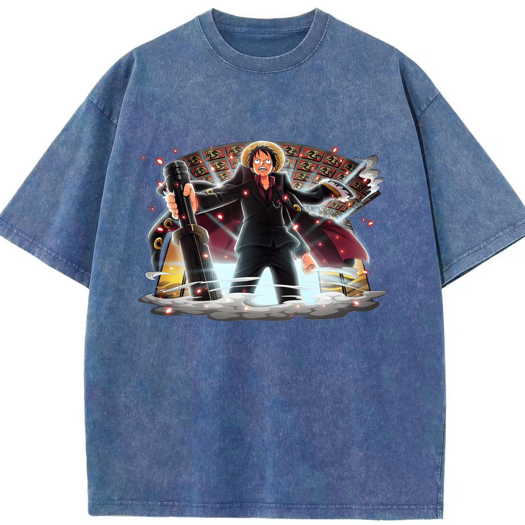 （画像用） ワンピース モンキー・D・ルフィ ONE PIECE Monkey D. Luffy 綿100% ヴィンテージ風 半袖Tシャツ（フロントプリント）