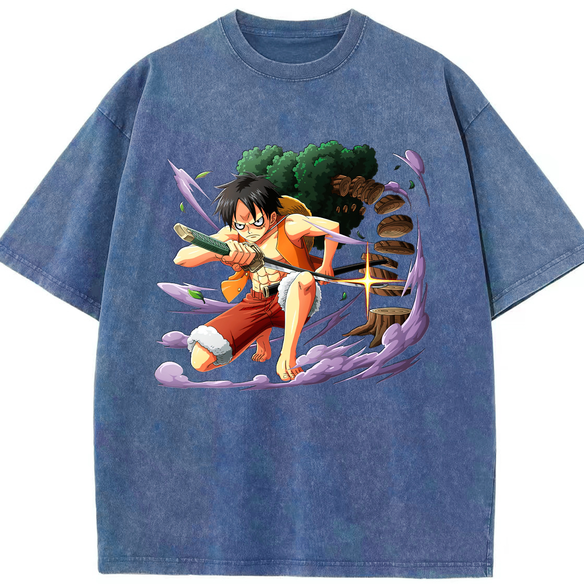 ワンピース モンキー・D・ルフィ ONE PIECE Monkey D. Luffy 綿100% ヴィンテージ風 半袖Tシャツ（フロントプリント）