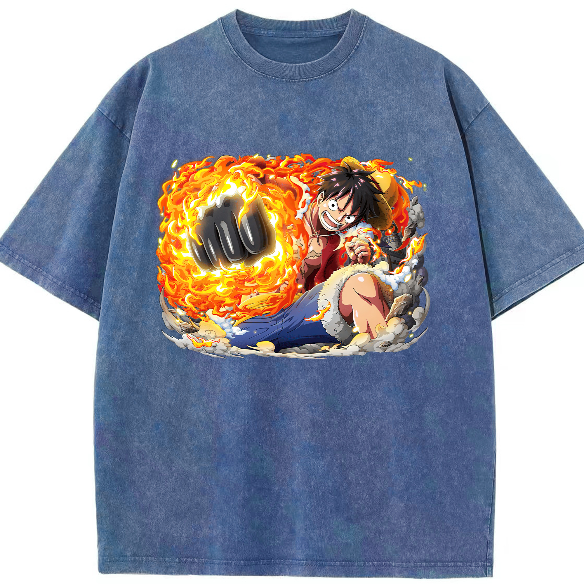 ワンピース モンキー・D・ルフィ ONE PIECE Monkey D. Luffy 綿100% ヴィンテージ風 半袖Tシャツ（フロントプリント）