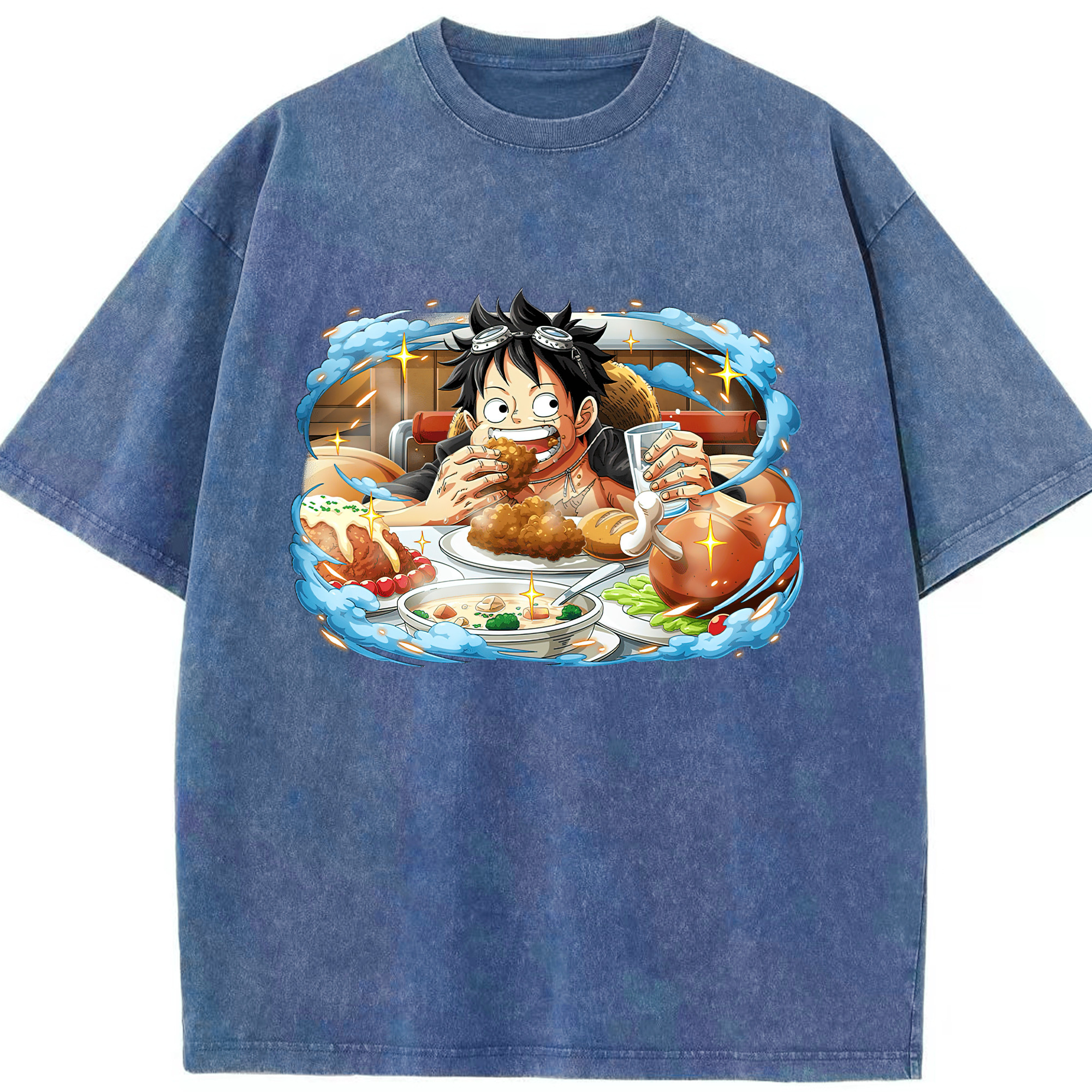ワンピース モンキー・D・ルフィ ONE PIECE Monkey D. Luffy 綿100% ヴィンテージ風 半袖Tシャツ（フロントプリント）