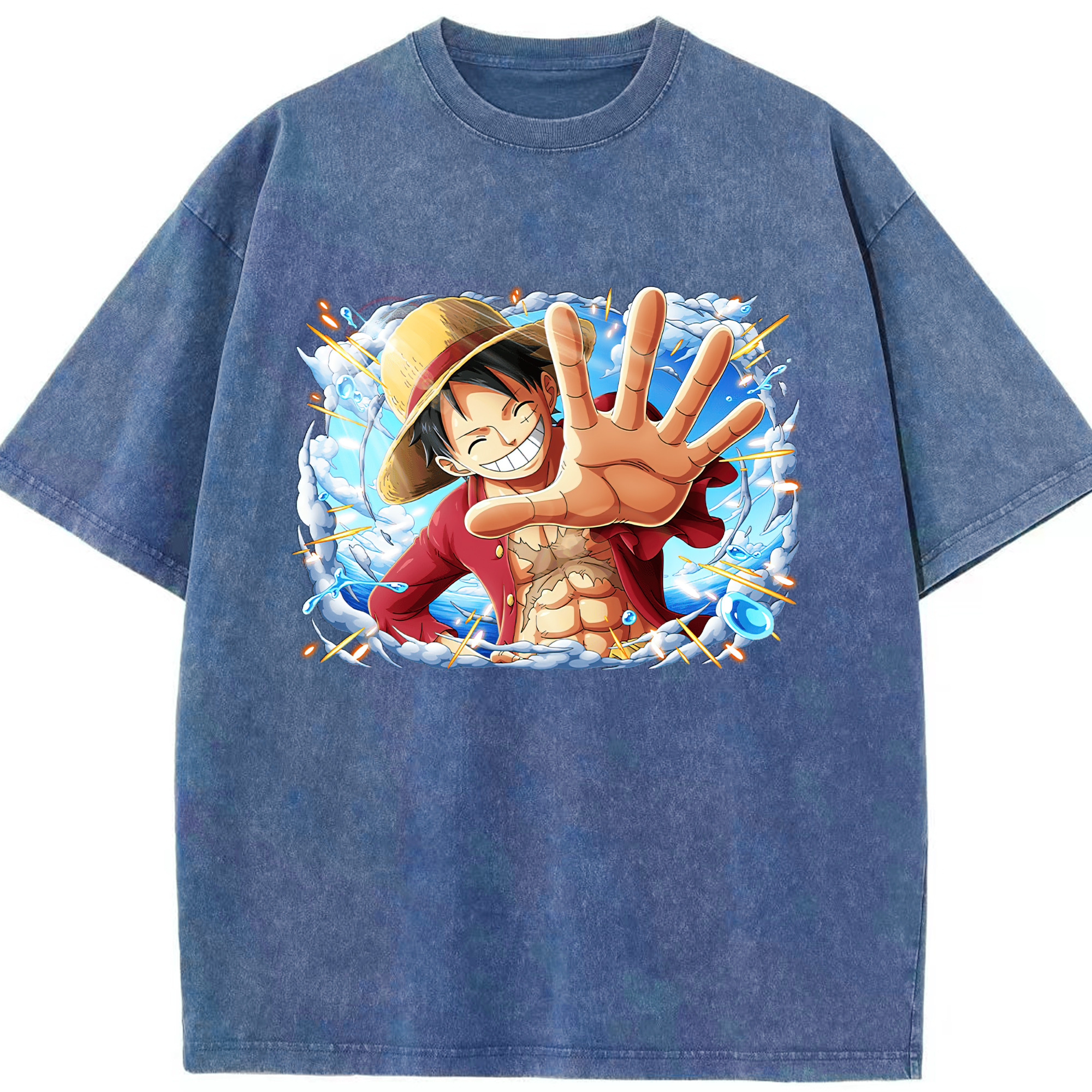 ワンピース モンキー・D・ルフィ ONE PIECE Monkey D. Luffy 綿100% ヴィンテージ風 半袖Tシャツ（フロントプリント）