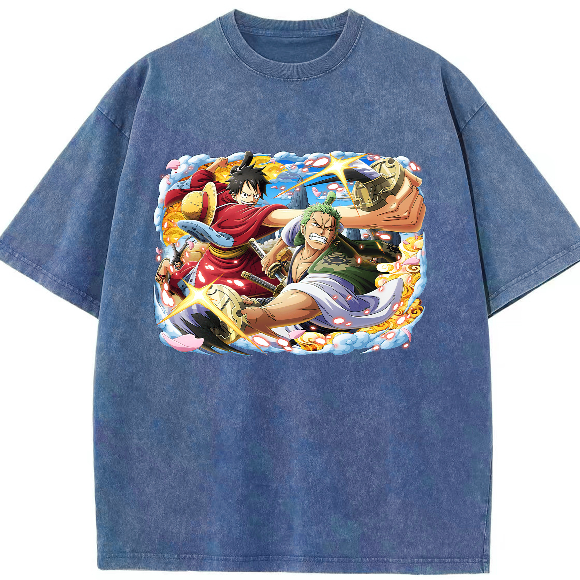 ワンピース モンキー・D・ルフィ ONE PIECE Monkey D. Luffy 綿100% ヴィンテージ風 半袖Tシャツ（フロントプリント）