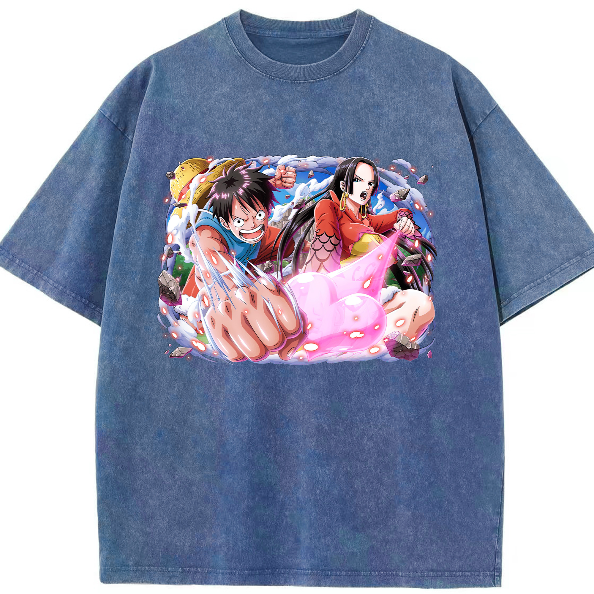 ワンピース モンキー・D・ルフィ ONE PIECE Monkey D. Luffy 綿100% ヴィンテージ風 半袖Tシャツ（フロントプリント）