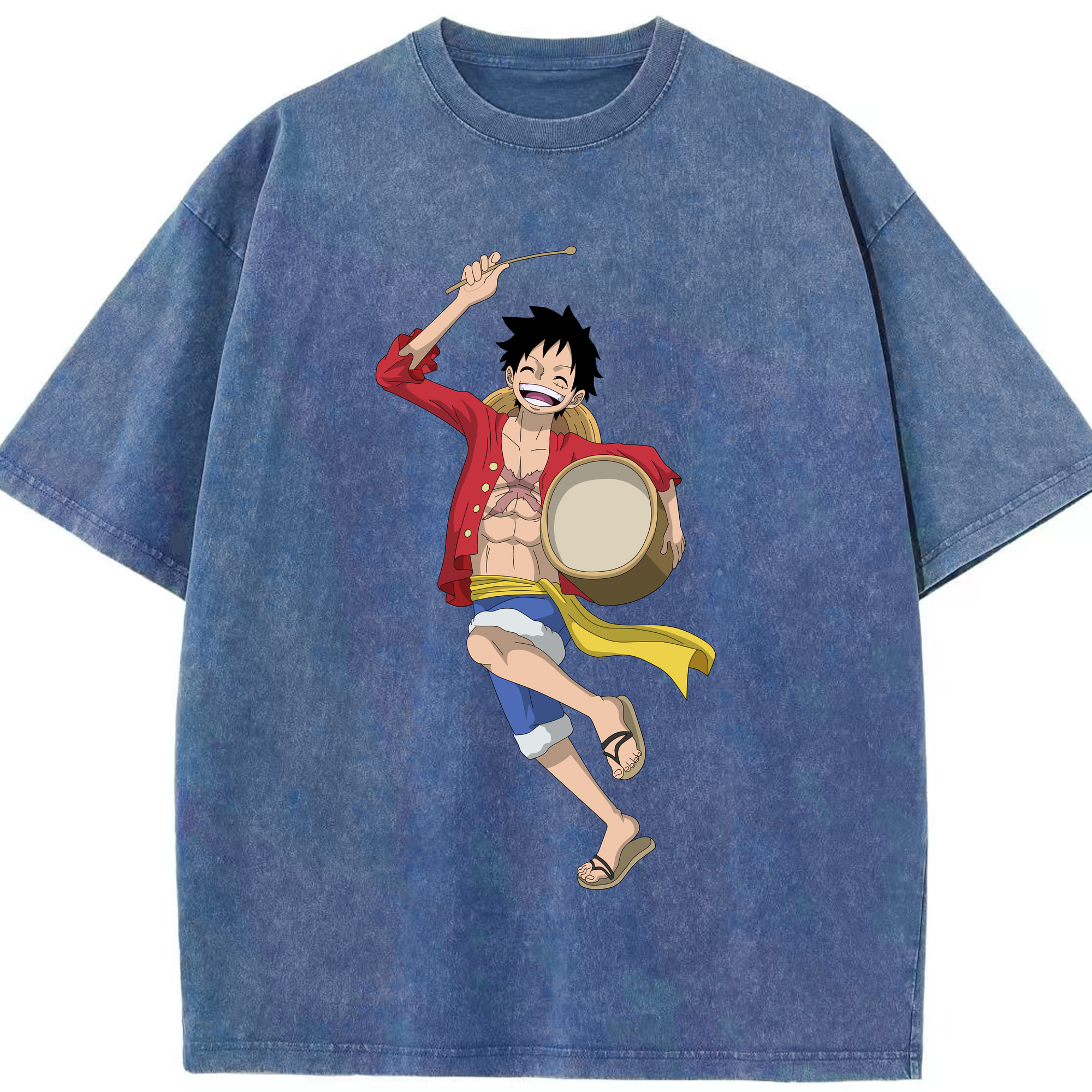 ワンピース モンキー・D・ルフィ ONE PIECE Monkey D. Luffy 綿100% ヴィンテージ風 半袖Tシャツ（フロントプリント）