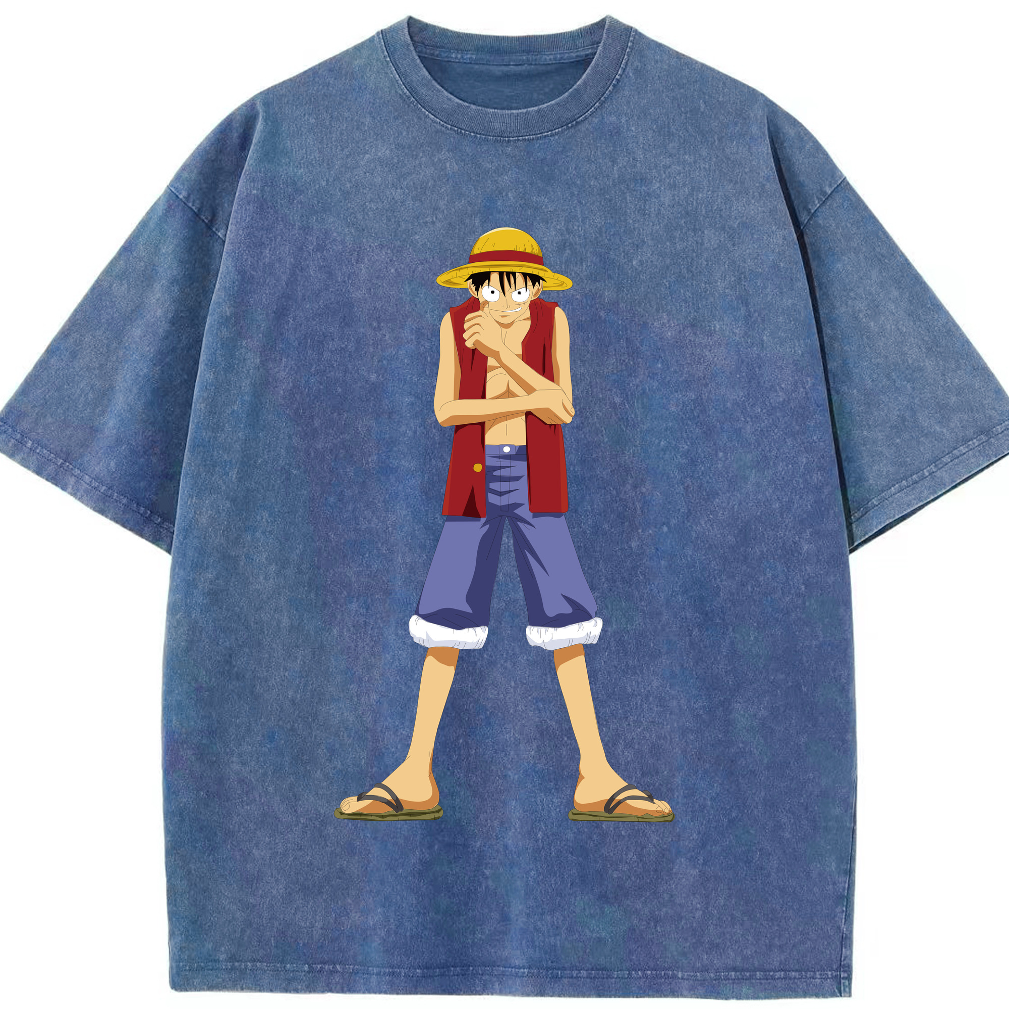 ワンピース モンキー・D・ルフィ ONE PIECE Monkey D. Luffy 綿100% ヴィンテージ風 半袖Tシャツ（フロントプリント）