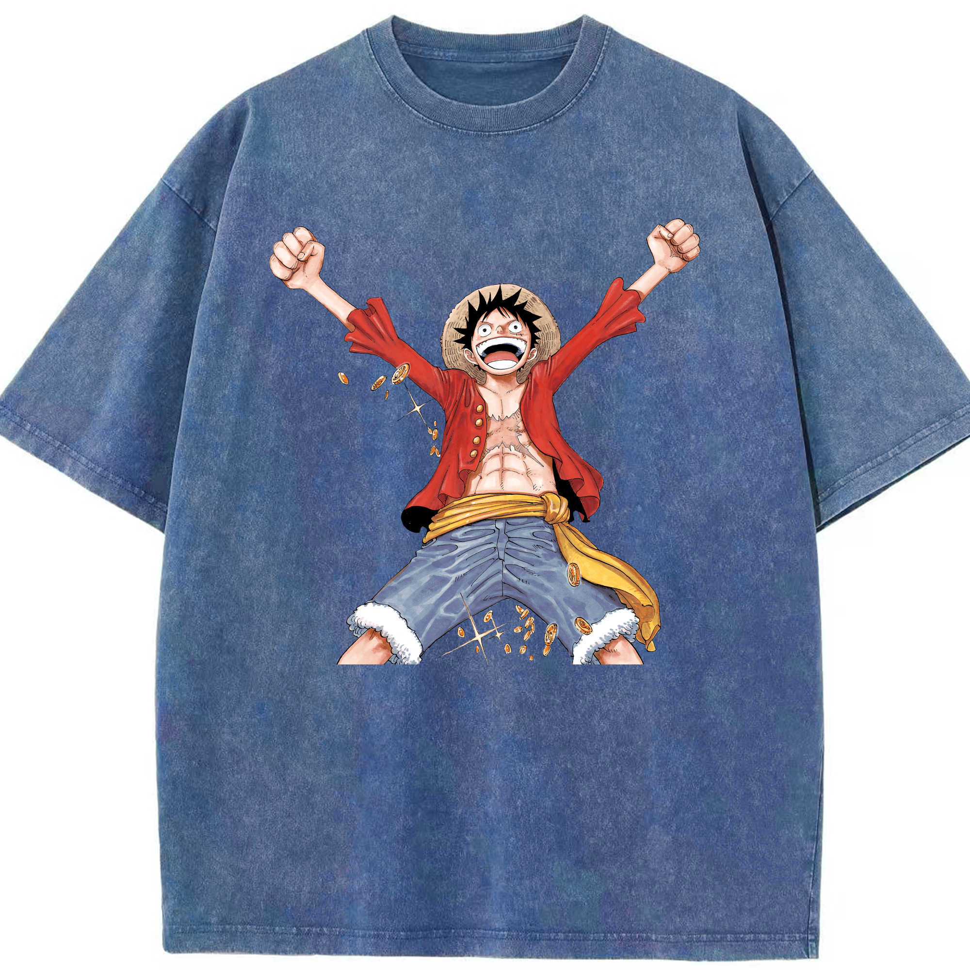 ワンピース モンキー・D・ルフィ ONE PIECE Monkey D. Luffy 綿100% ヴィンテージ風 半袖Tシャツ（フロントプリント）