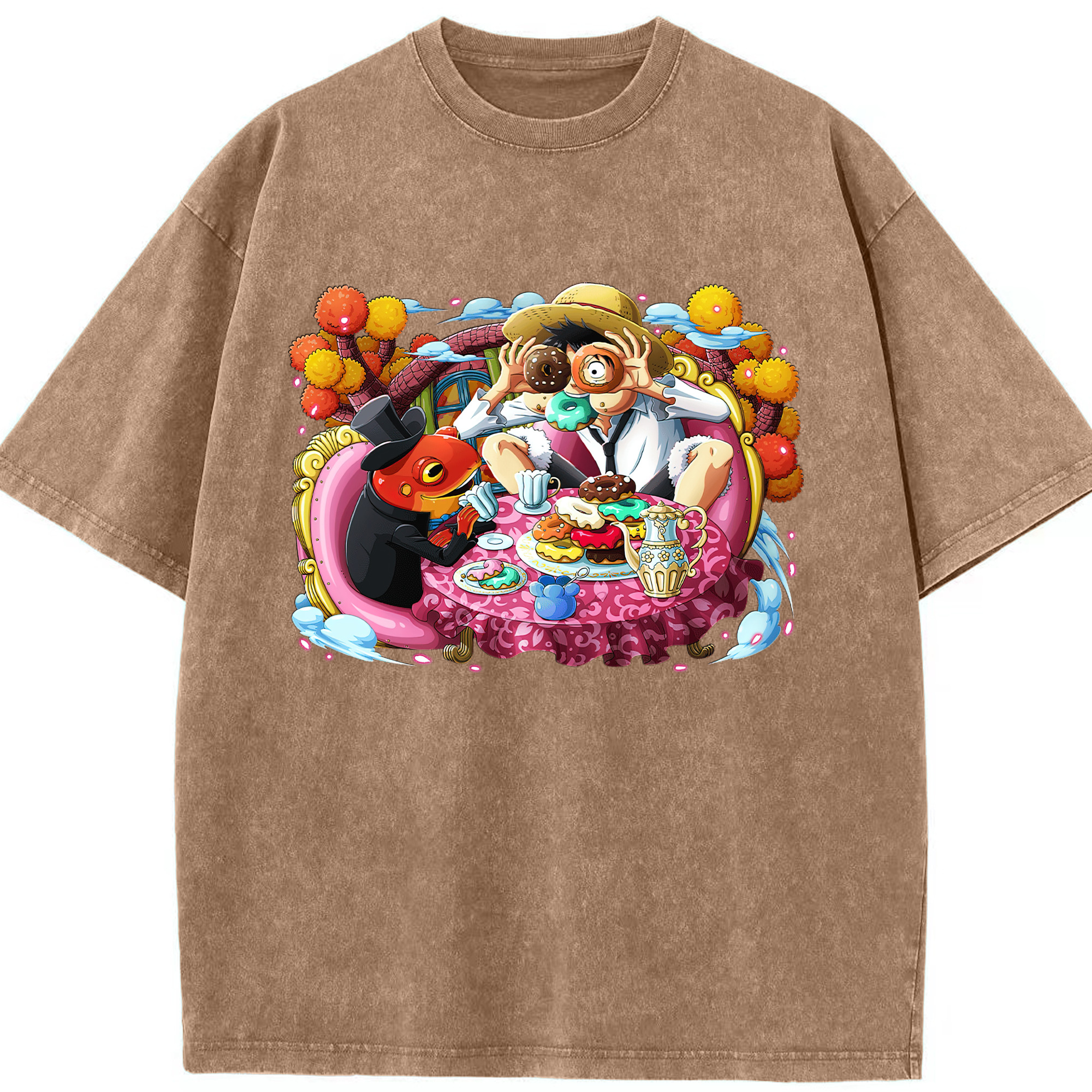 ワンピース モンキー・D・ルフィ ONE PIECE Monkey D. Luffy 綿100% ヴィンテージ風 半袖Tシャツ（フロントプリント）