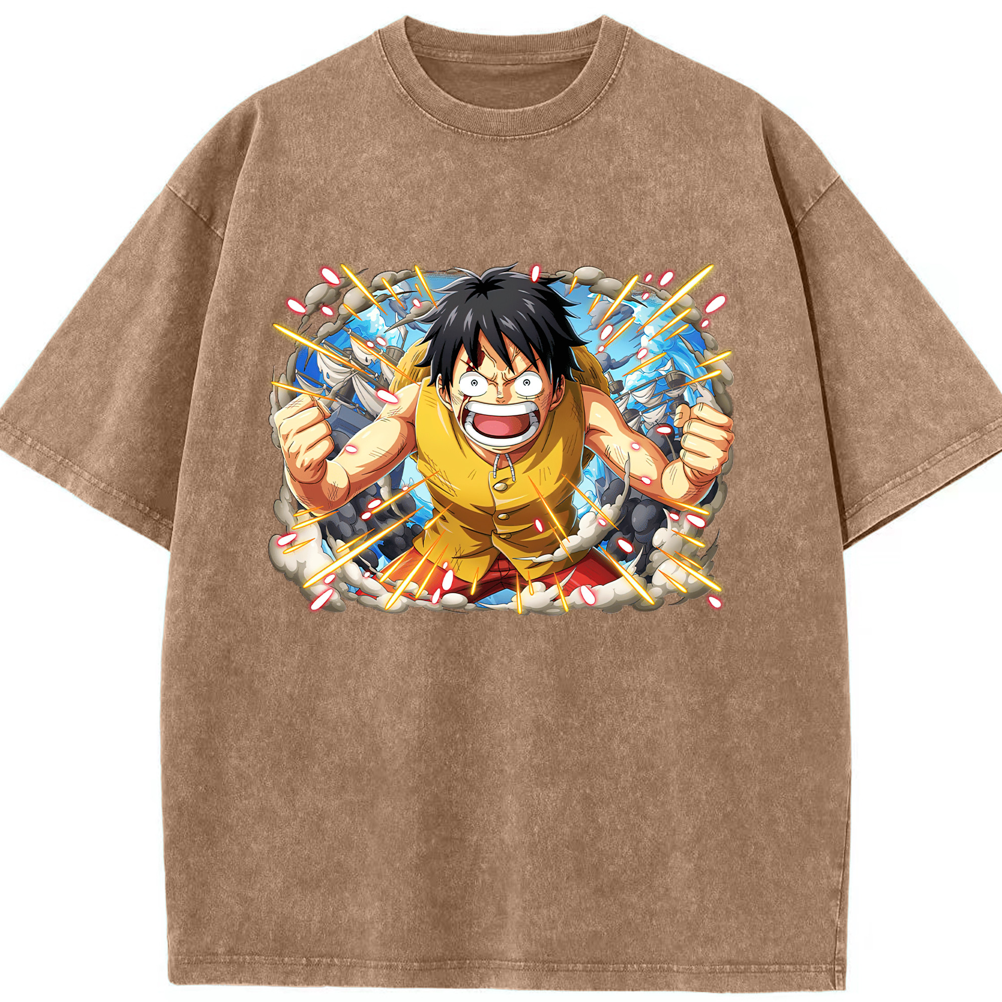 ワンピース モンキー・D・ルフィ ONE PIECE Monkey D. Luffy 綿100% ヴィンテージ風 半袖Tシャツ（フロントプリント）