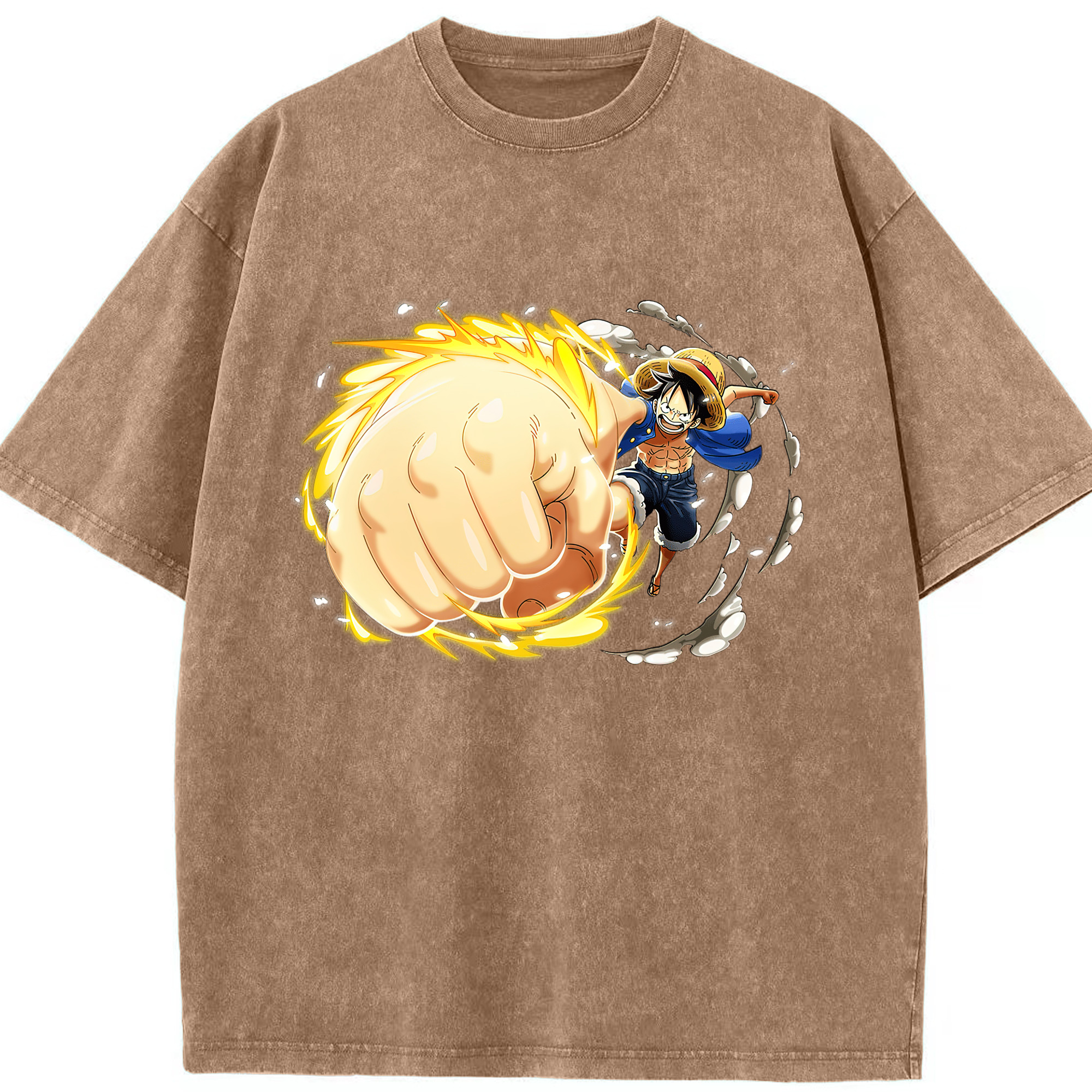 （画像用） ワンピース モンキー・D・ルフィ ONE PIECE Monkey D. Luffy 綿100% ヴィンテージ風 半袖Tシャツ（フロントプリント）