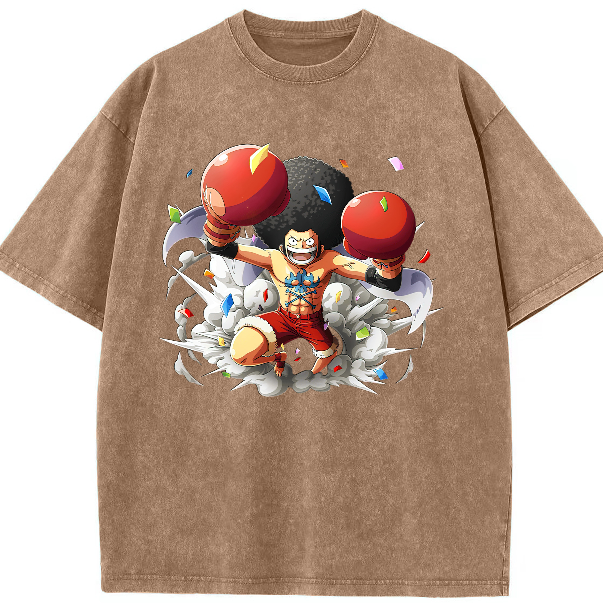 ワンピース モンキー・D・ルフィ ONE PIECE Monkey D. Luffy 綿100% ヴィンテージ風 半袖Tシャツ（フロントプリント）