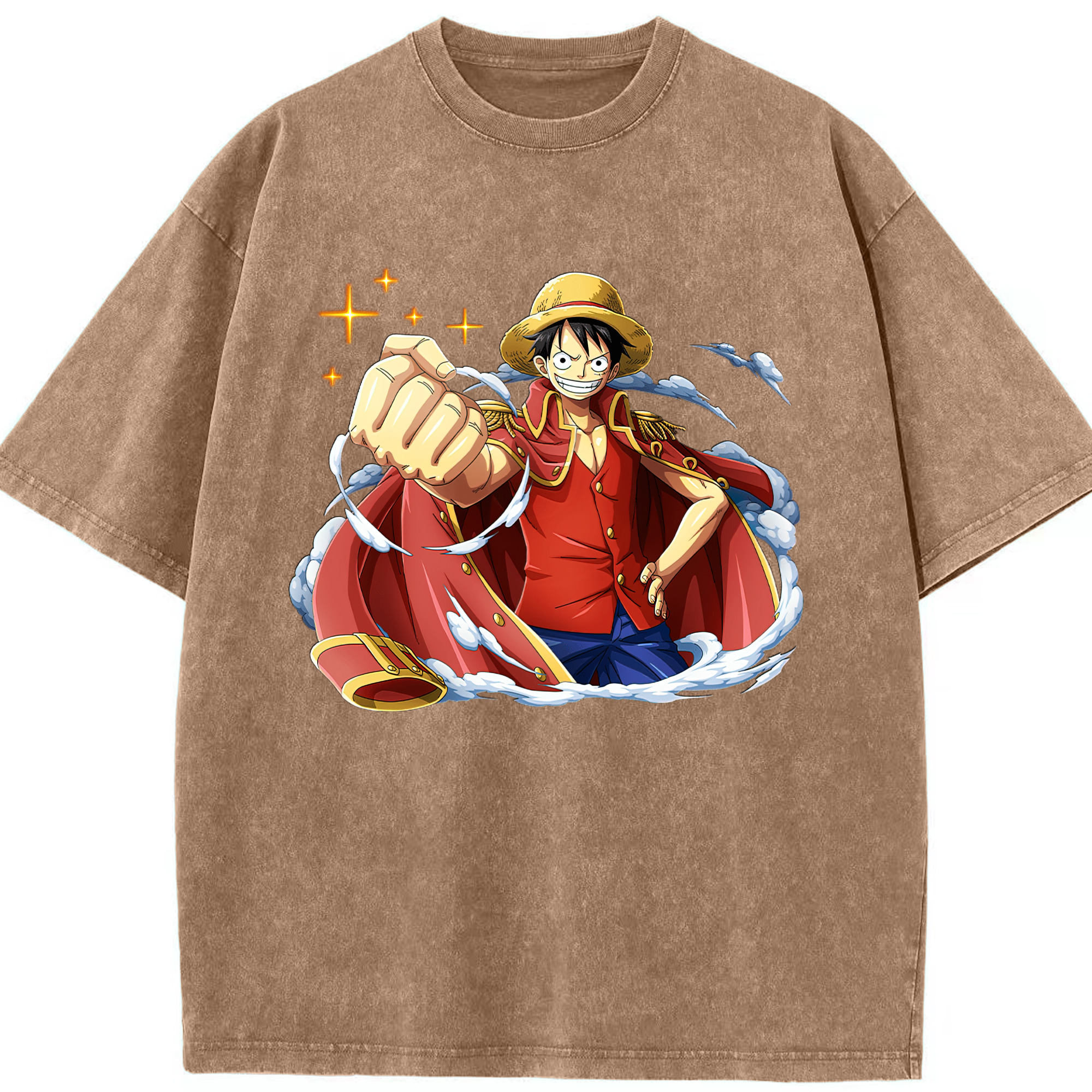 ワンピース モンキー・D・ルフィ ONE PIECE Monkey D. Luffy 綿100% ヴィンテージ風 半袖Tシャツ（フロントプリント）