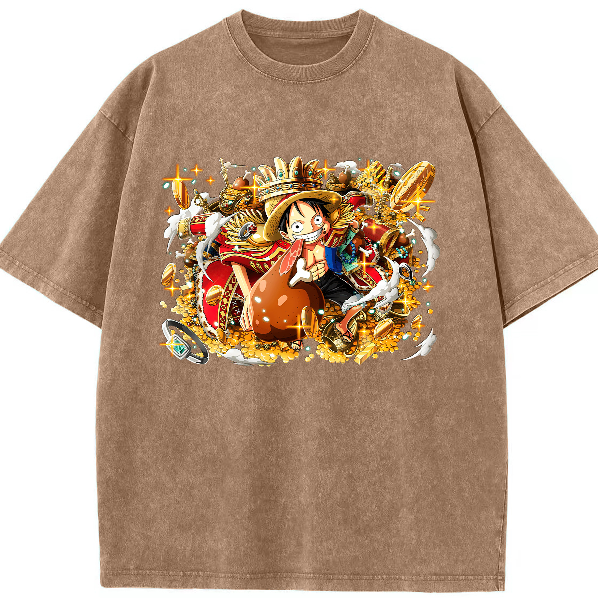 ワンピース モンキー・D・ルフィ ONE PIECE Monkey D. Luffy 綿100% ヴィンテージ風 半袖Tシャツ（フロントプリント）