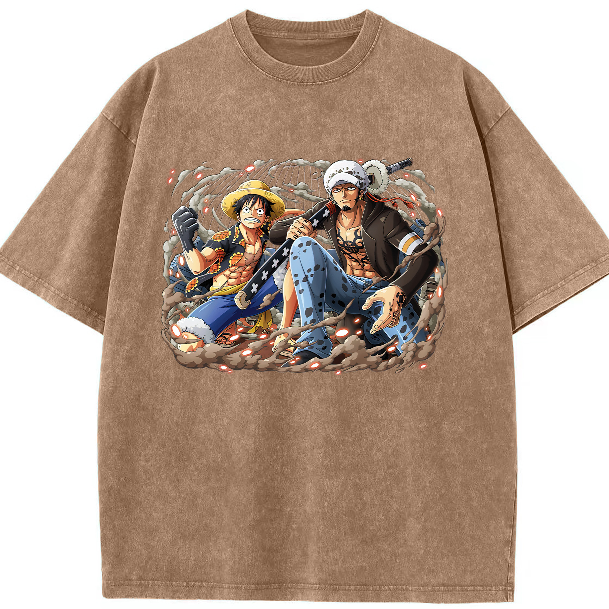 ワンピース モンキー・D・ルフィ ONE PIECE Monkey D. Luffy 綿100% ヴィンテージ風 半袖Tシャツ（フロントプリント）