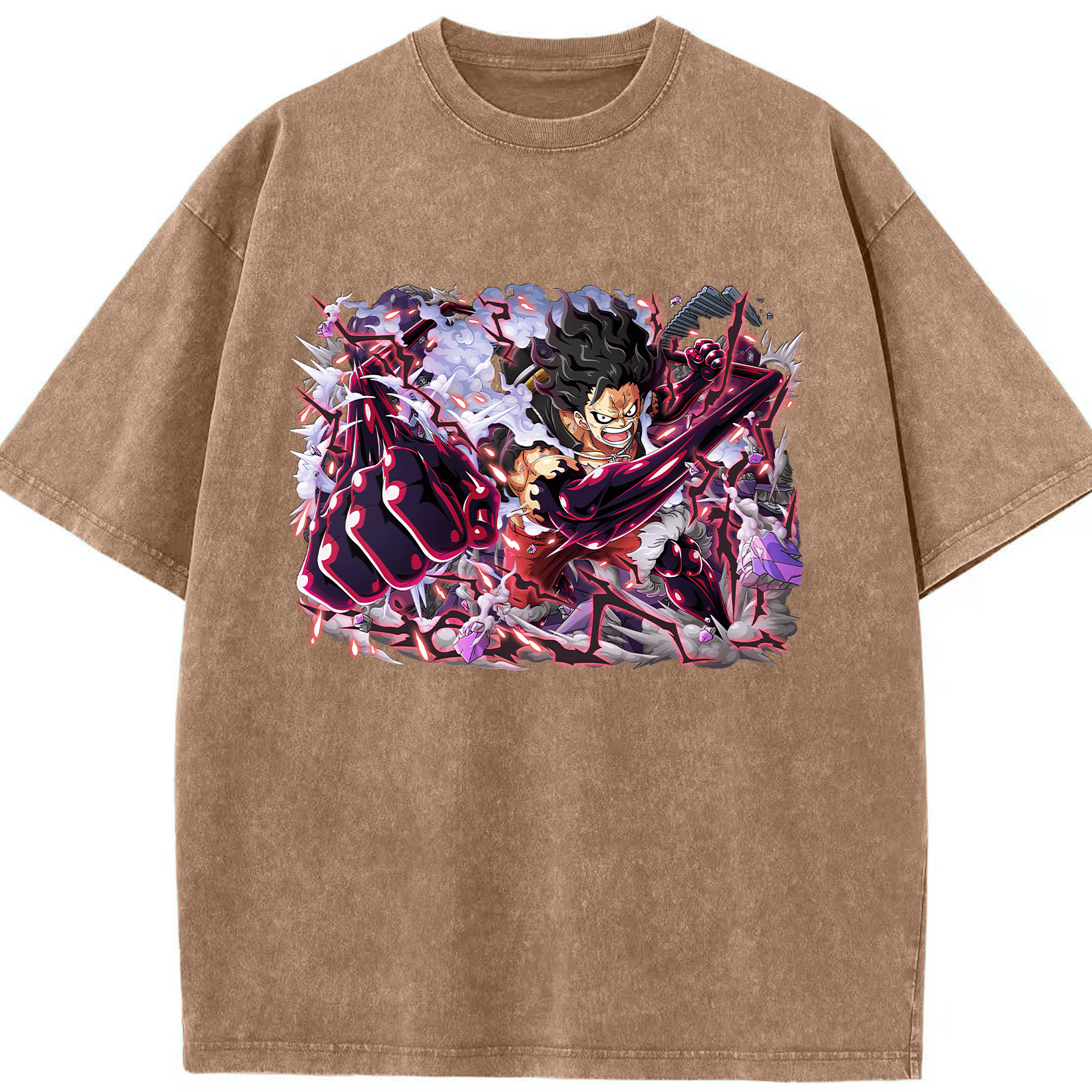 ワンピース モンキー・D・ルフィ ONE PIECE Monkey D. Luffy 綿100% ヴィンテージ風 半袖Tシャツ（フロントプリント）