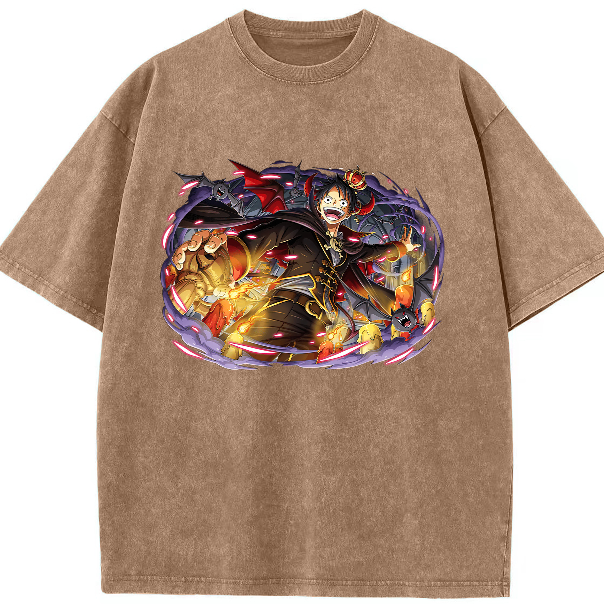 ワンピース モンキー・D・ルフィ ONE PIECE Monkey D. Luffy 綿100% ヴィンテージ風 半袖Tシャツ（フロントプリント）