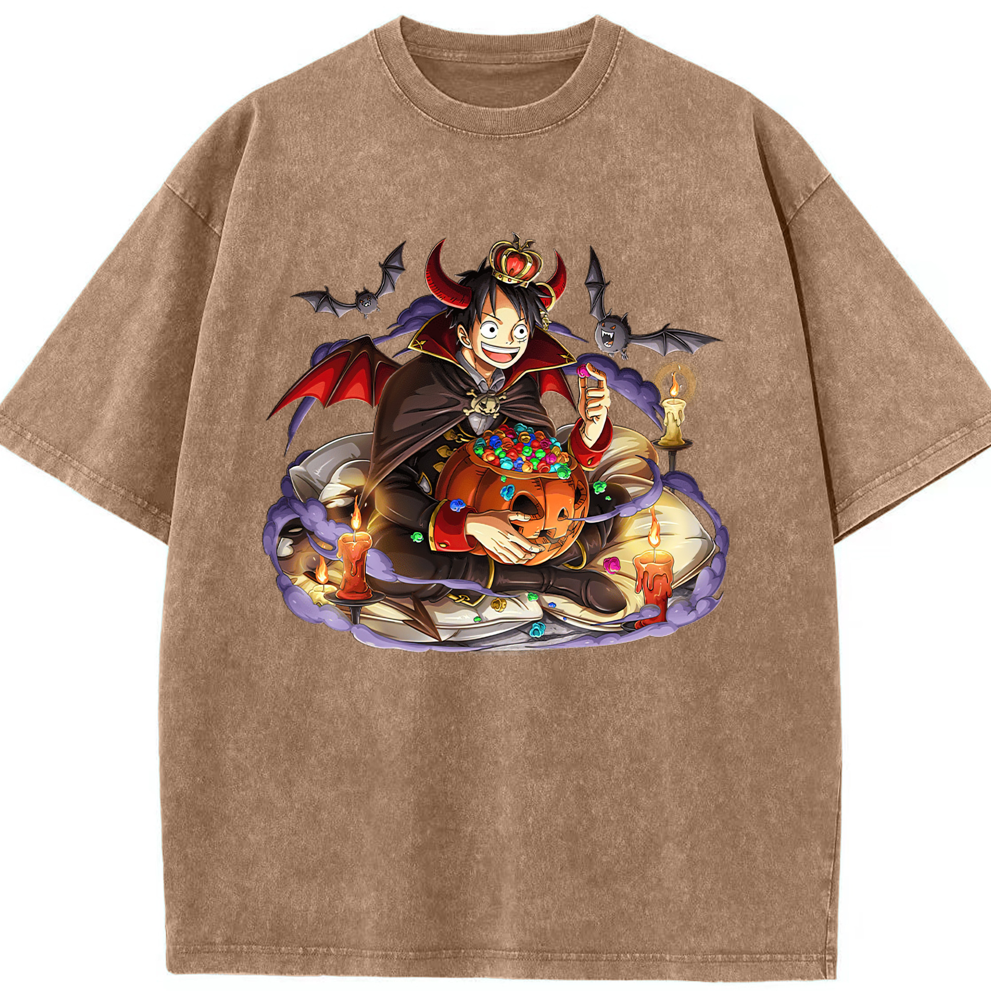 ワンピース モンキー・D・ルフィ ONE PIECE Monkey D. Luffy 綿100% ヴィンテージ風 半袖Tシャツ（フロントプリント）