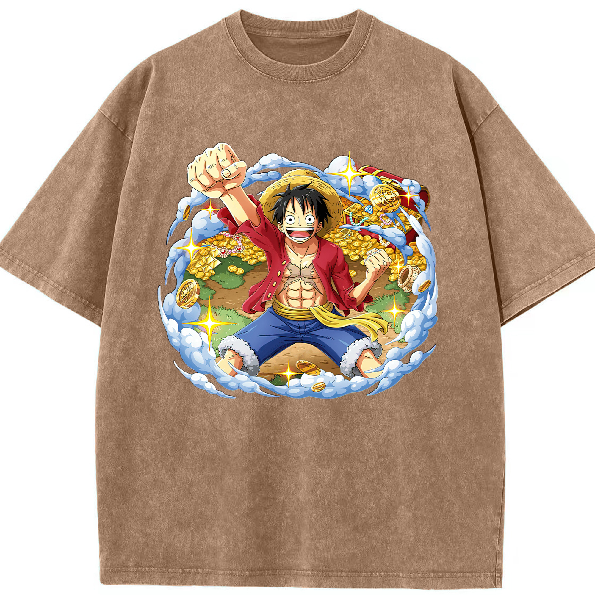 ワンピース モンキー・D・ルフィ ONE PIECE Monkey D. Luffy 綿100% ヴィンテージ風 半袖Tシャツ（フロントプリント）