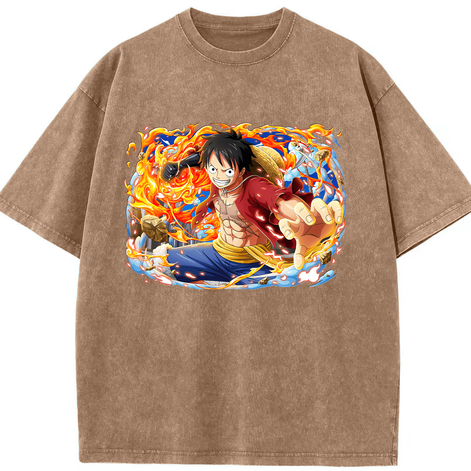 ワンピース モンキー・D・ルフィ ONE PIECE Monkey D. Luffy 綿100% ヴィンテージ風 半袖Tシャツ（フロントプリント）
