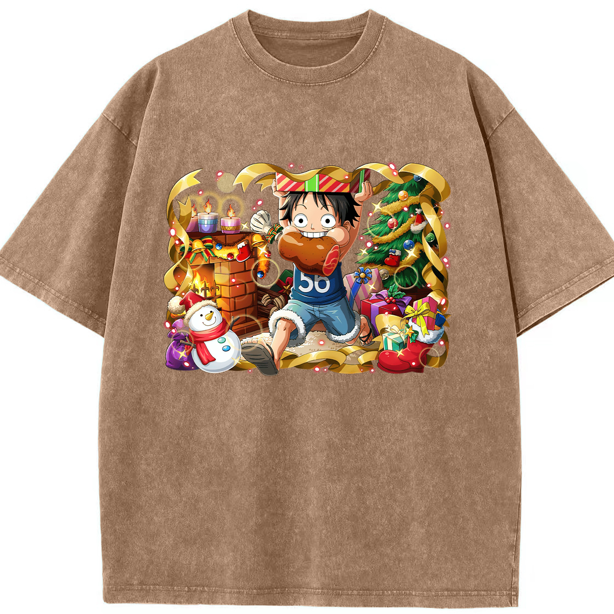 ワンピース モンキー・D・ルフィ ONE PIECE Monkey D. Luffy 綿100% ヴィンテージ風 半袖Tシャツ（フロントプリント）