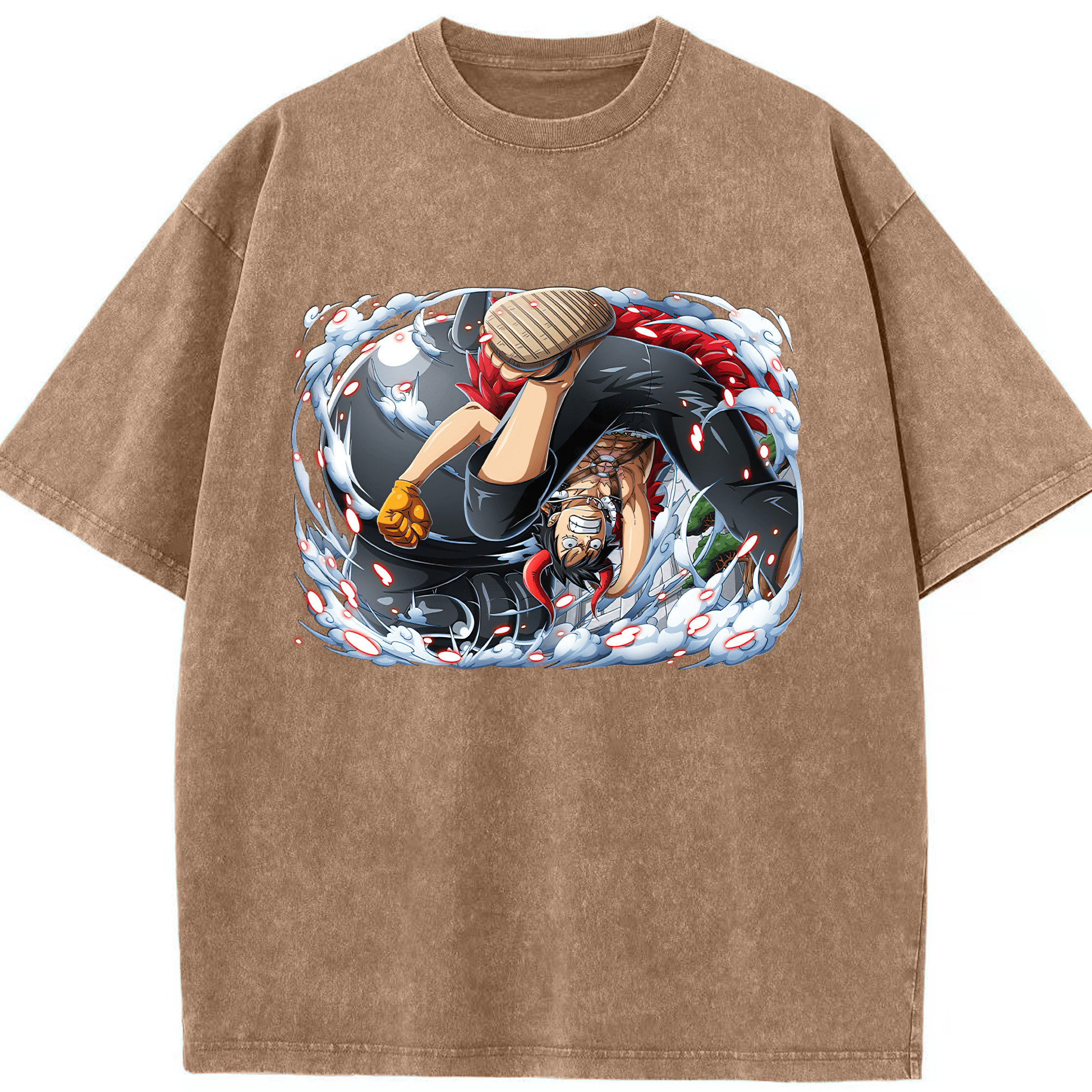 ワンピース モンキー・D・ルフィ ONE PIECE Monkey D. Luffy 綿100% ヴィンテージ風 半袖Tシャツ（フロントプリント）