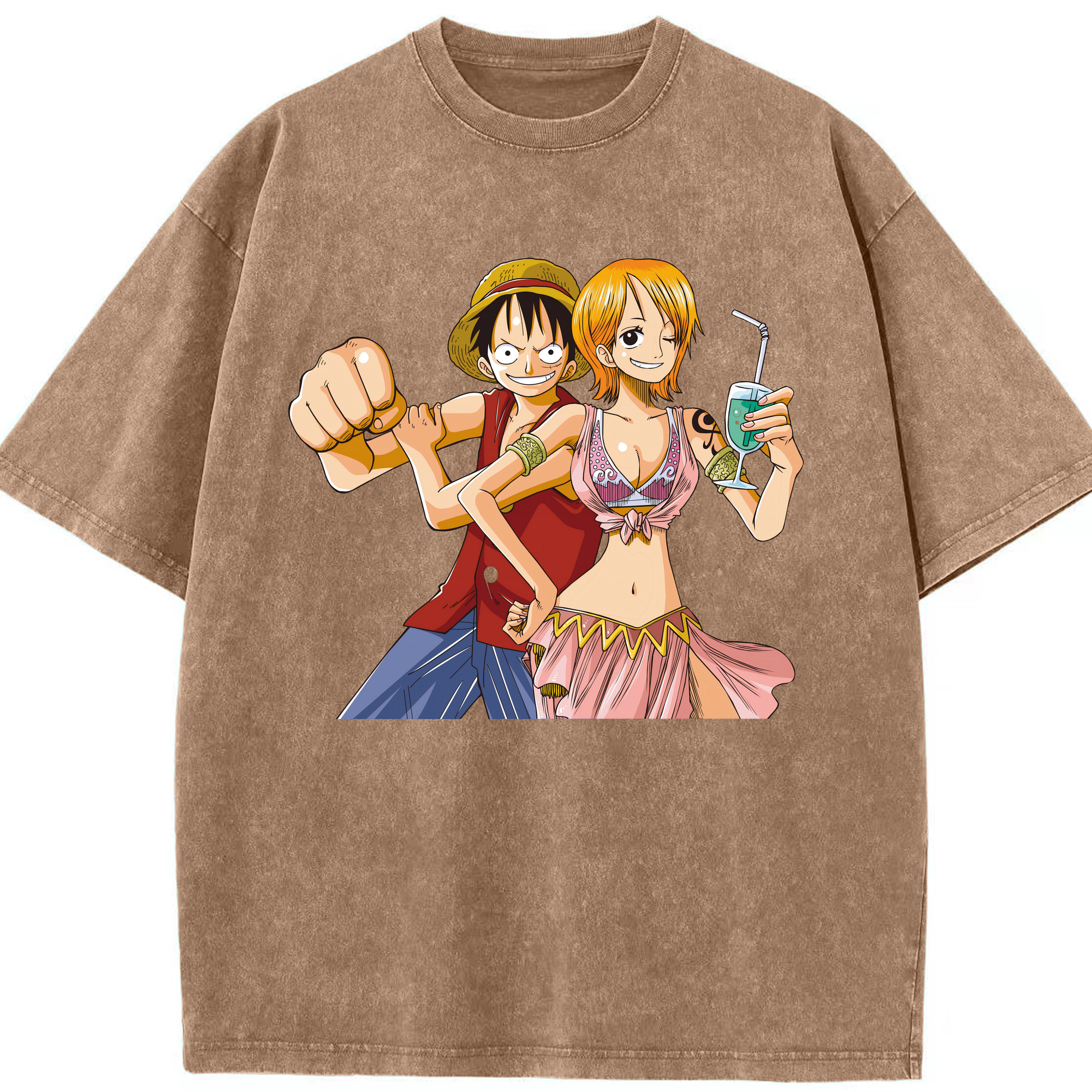 ワンピース モンキー・D・ルフィ ONE PIECE Monkey D. Luffy 綿100% ヴィンテージ風 半袖Tシャツ（フロントプリント）