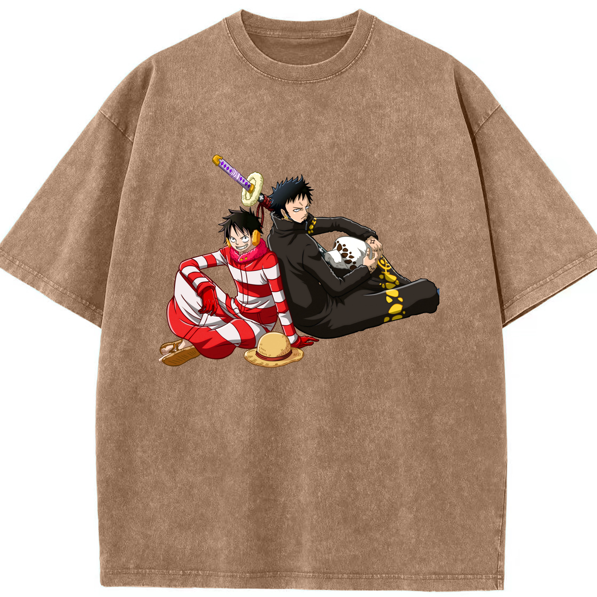 ワンピース モンキー・D・ルフィ ONE PIECE Monkey D. Luffy 綿100% ヴィンテージ風 半袖Tシャツ（フロントプリント）