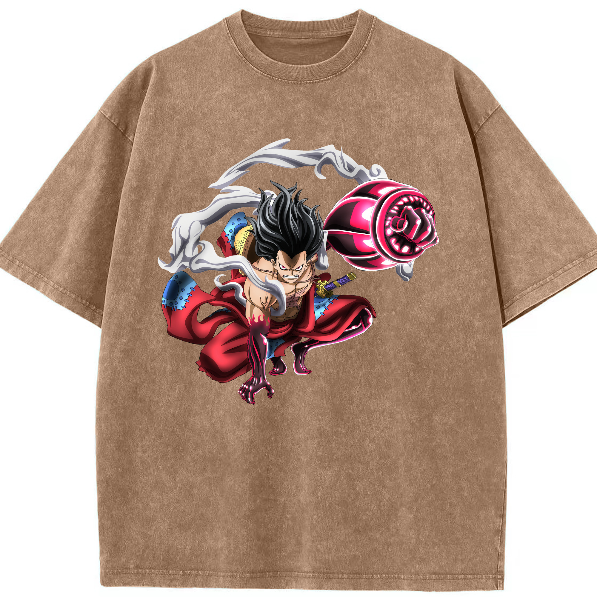 ワンピース モンキー・D・ルフィ ONE PIECE Monkey D. Luffy 綿100% ヴィンテージ風 半袖Tシャツ（フロントプリント）