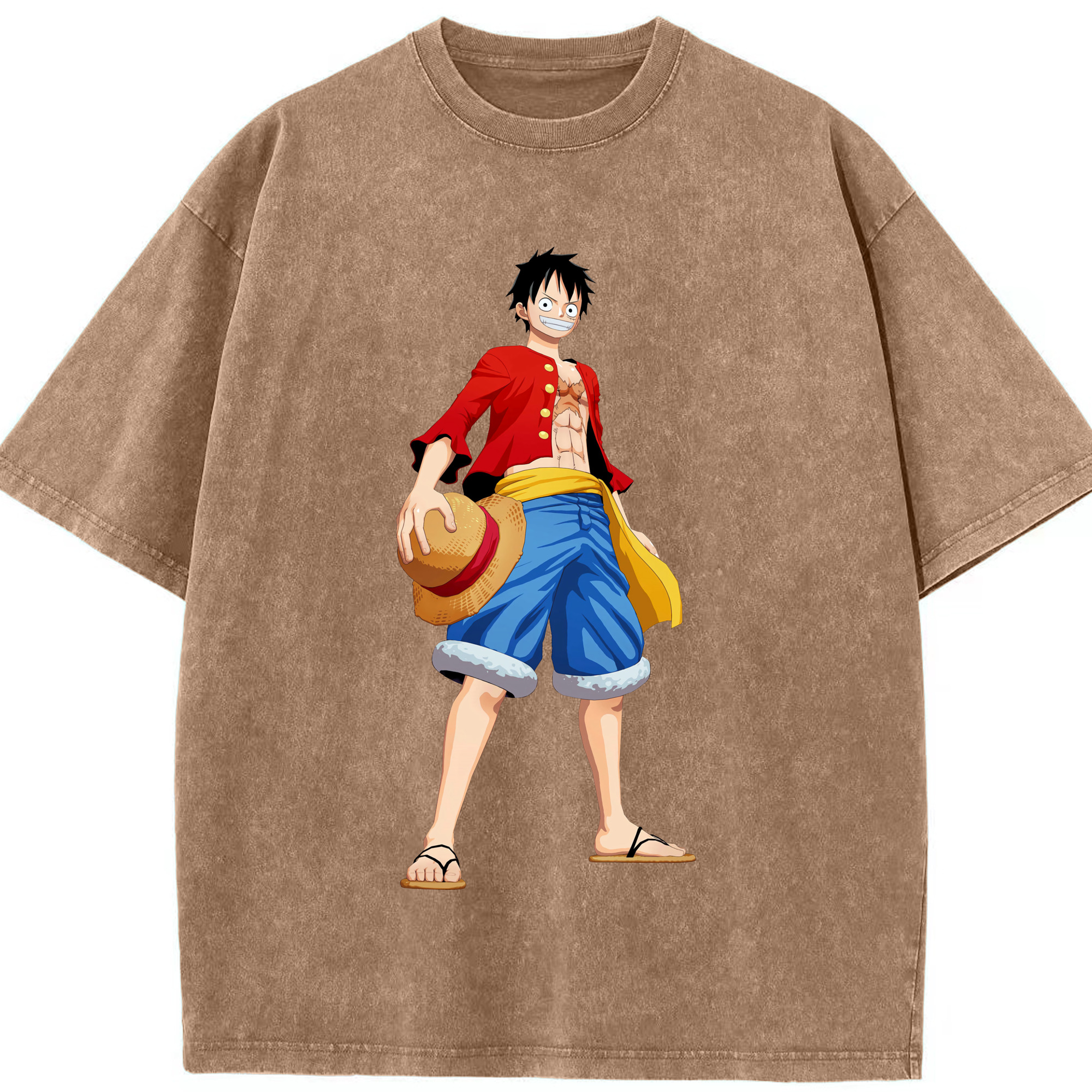 ワンピース モンキー・D・ルフィ ONE PIECE Monkey D. Luffy 綿100% ヴィンテージ風 半袖Tシャツ（フロントプリント）