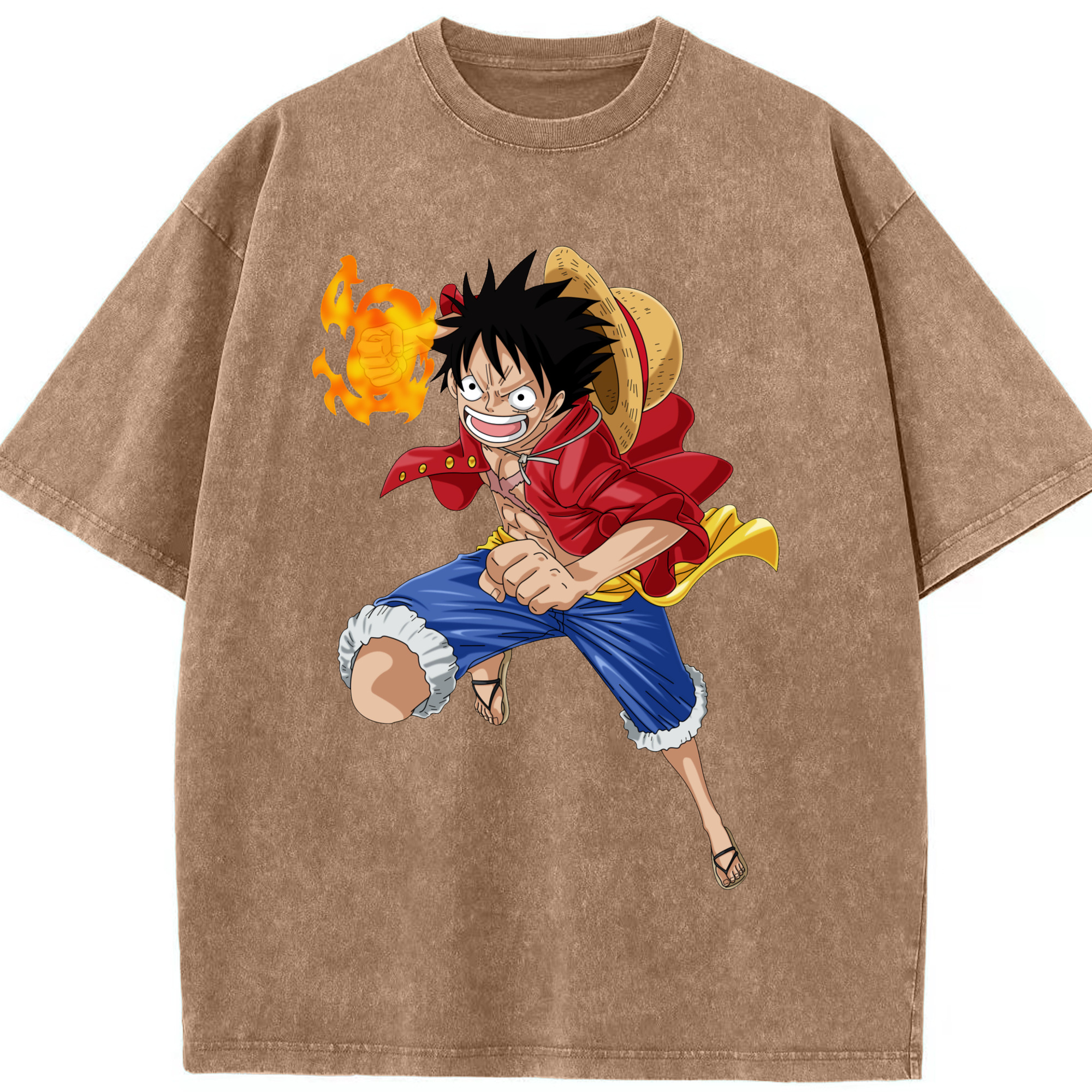 ワンピース モンキー・D・ルフィ ONE PIECE Monkey D. Luffy 綿100% ヴィンテージ風 半袖Tシャツ（フロントプリント）