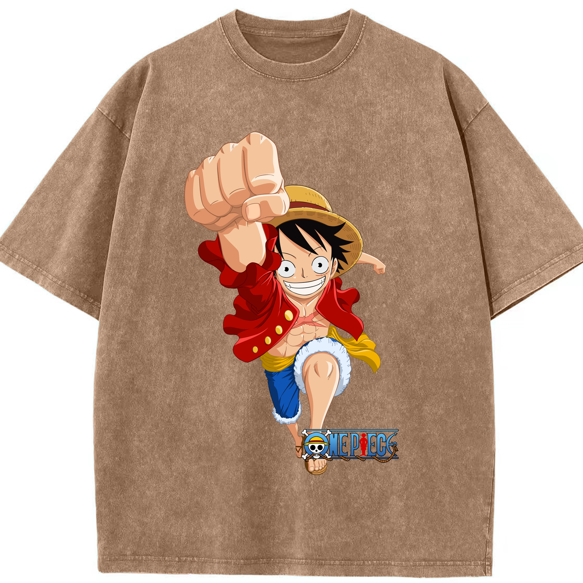 ワンピース モンキー・D・ルフィ ONE PIECE Monkey D. Luffy 綿100% ヴィンテージ風 半袖Tシャツ（フロントプリント）