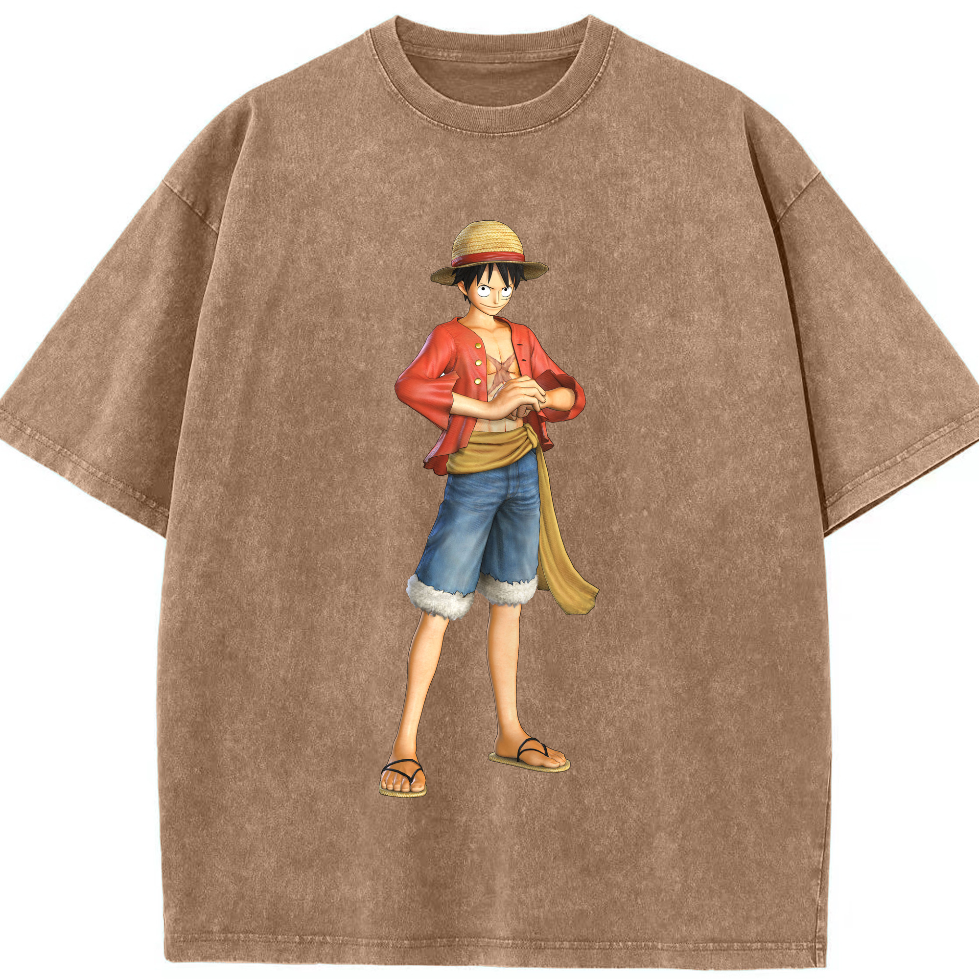 ワンピース モンキー・D・ルフィ ONE PIECE Monkey D. Luffy 綿100% ヴィンテージ風 半袖Tシャツ（フロントプリント）