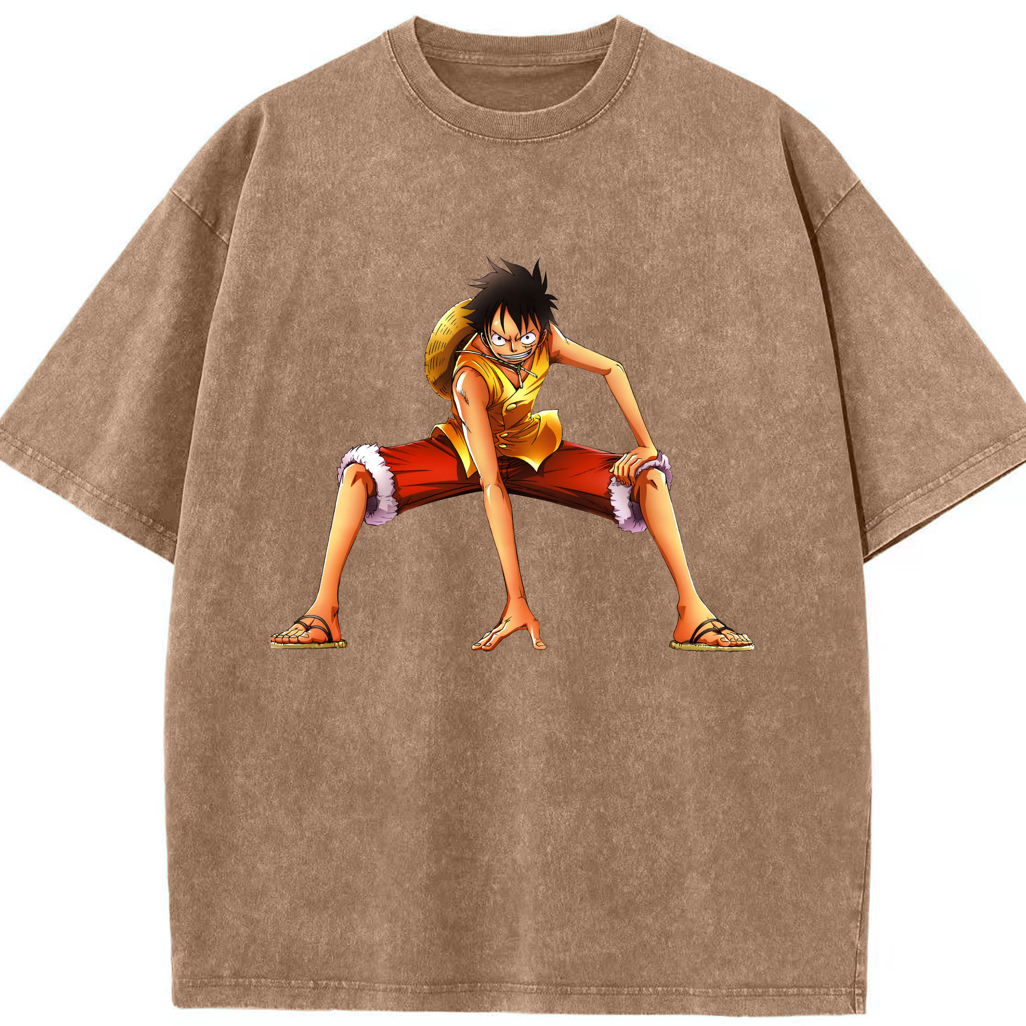 ワンピース モンキー・D・ルフィ ONE PIECE Monkey D. Luffy 綿100% ヴィンテージ風 半袖Tシャツ（フロントプリント）