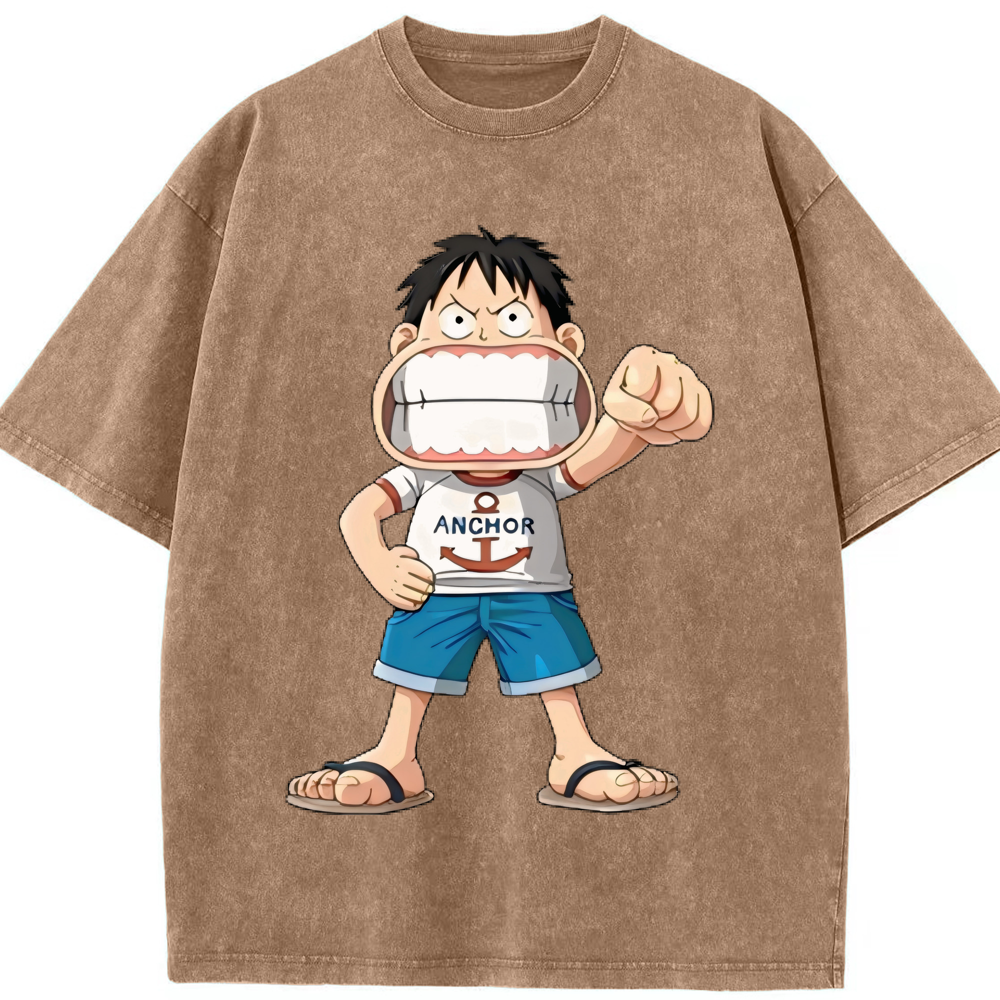（画像用） ワンピース モンキー・D・ルフィ ONE PIECE Monkey D. Luffy 綿100% ヴィンテージ風 半袖Tシャツ（フロントプリント）