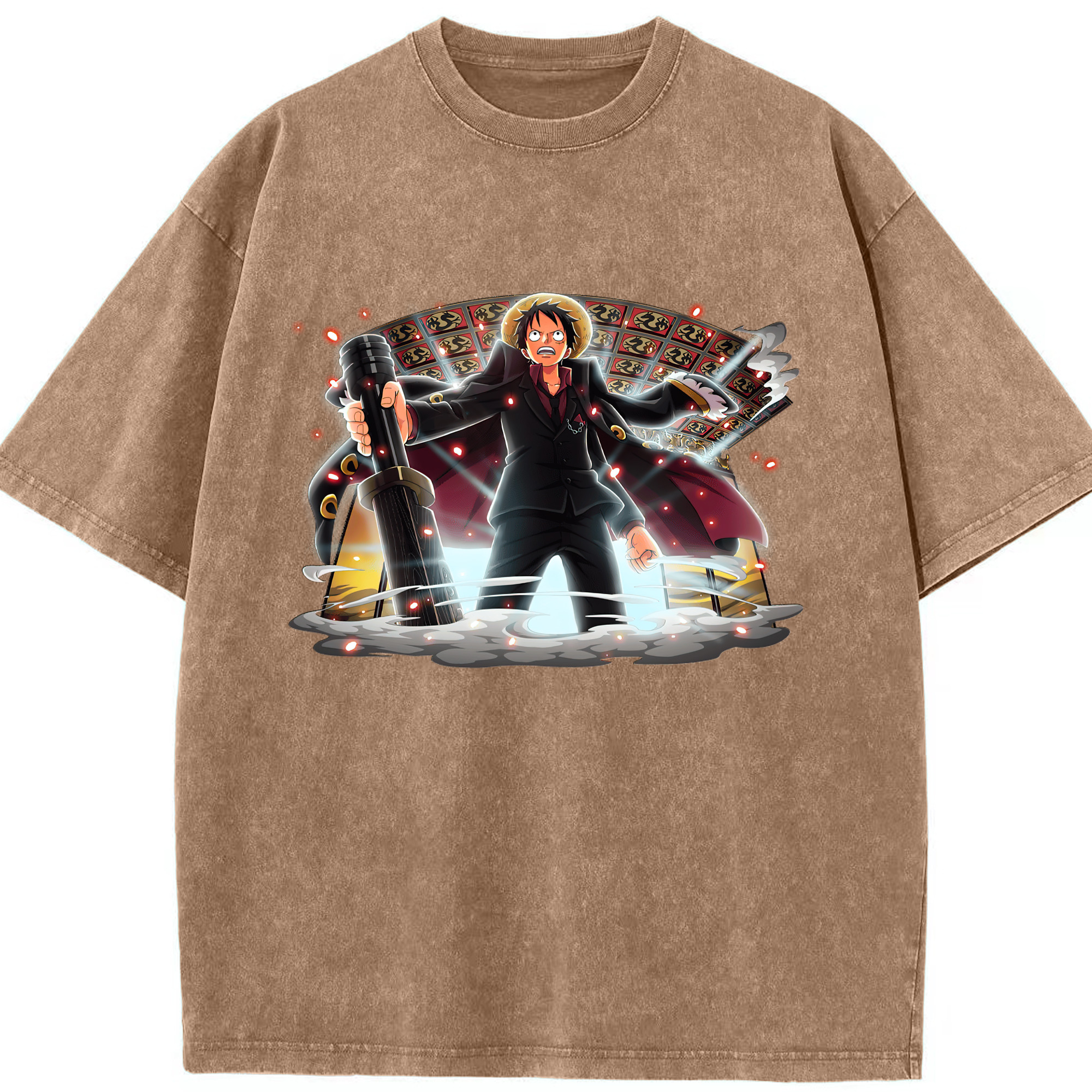 （画像用） ワンピース モンキー・D・ルフィ ONE PIECE Monkey D. Luffy 綿100% ヴィンテージ風 半袖Tシャツ（フロントプリント）