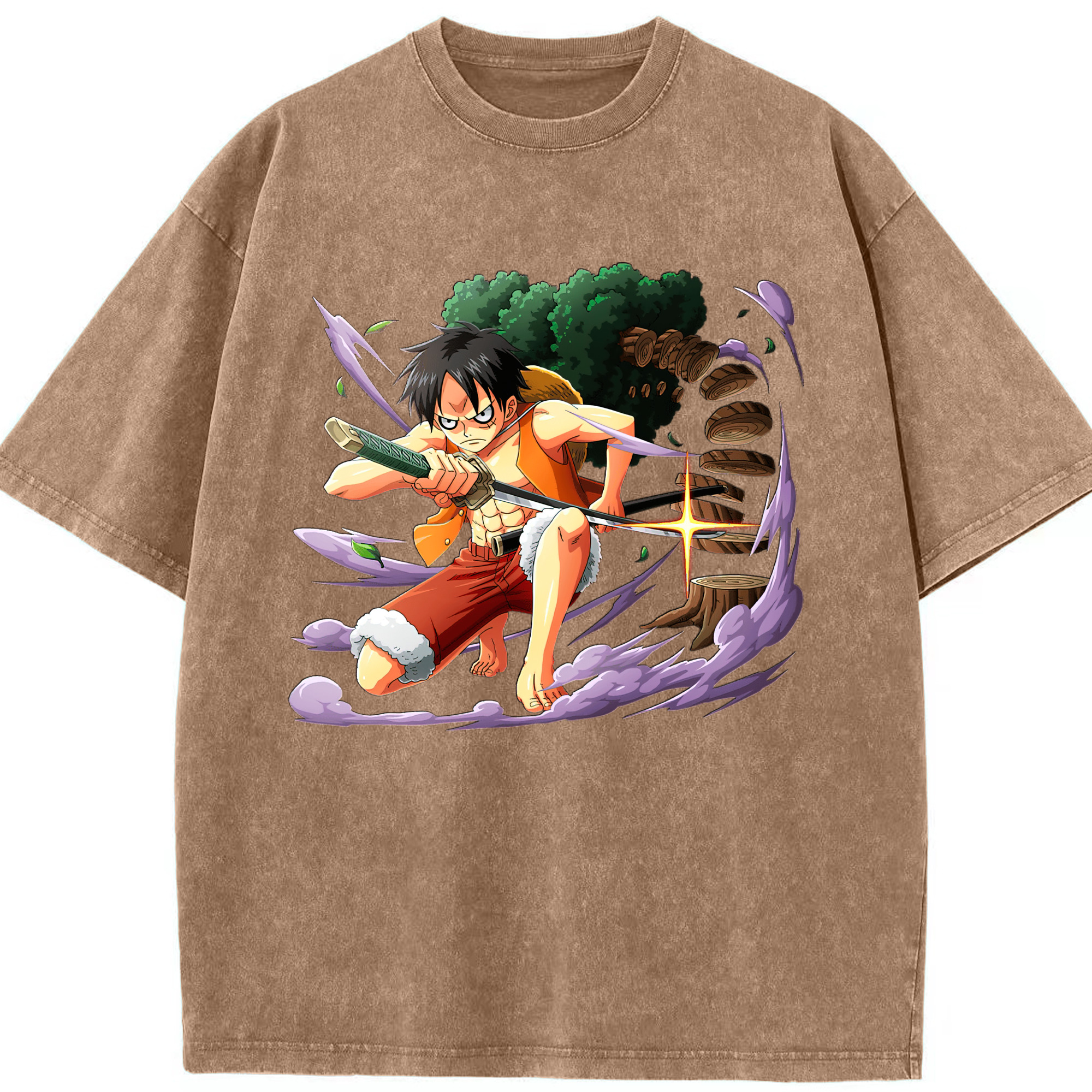 ワンピース モンキー・D・ルフィ ONE PIECE Monkey D. Luffy 綿100% ヴィンテージ風 半袖Tシャツ（フロントプリント）
