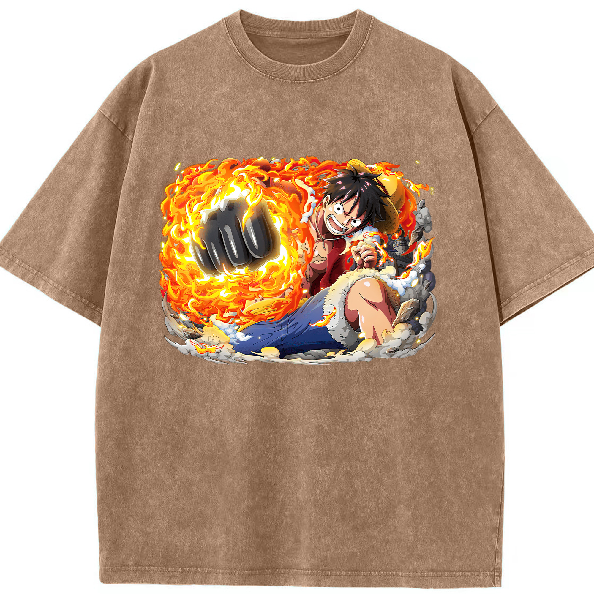 ワンピース モンキー・D・ルフィ ONE PIECE Monkey D. Luffy 綿100% ヴィンテージ風 半袖Tシャツ（フロントプリント）