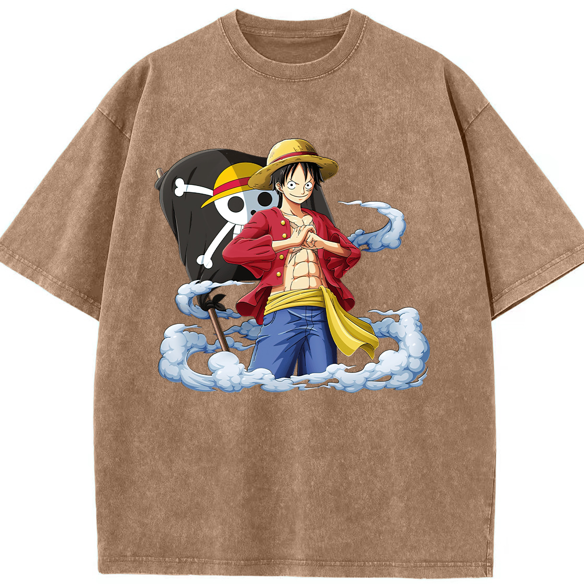 ワンピース モンキー・D・ルフィ ONE PIECE Monkey D. Luffy 綿100% ヴィンテージ風 半袖Tシャツ（フロントプリント）