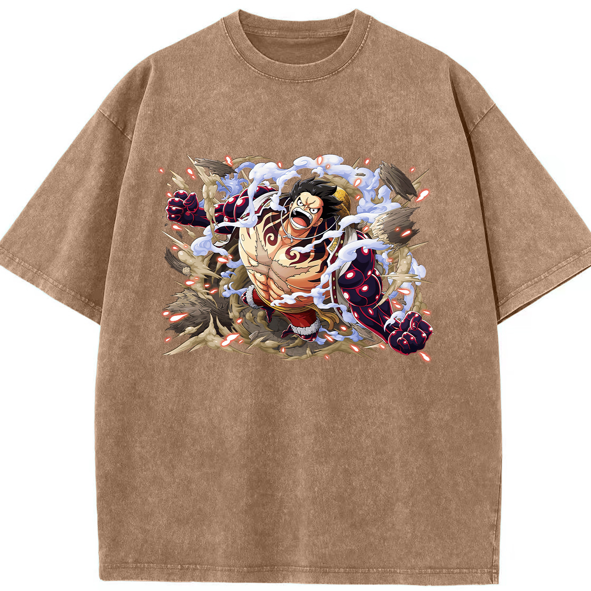 ワンピース モンキー・D・ルフィ ONE PIECE Monkey D. Luffy 綿100% ヴィンテージ風 半袖Tシャツ（フロントプリント）