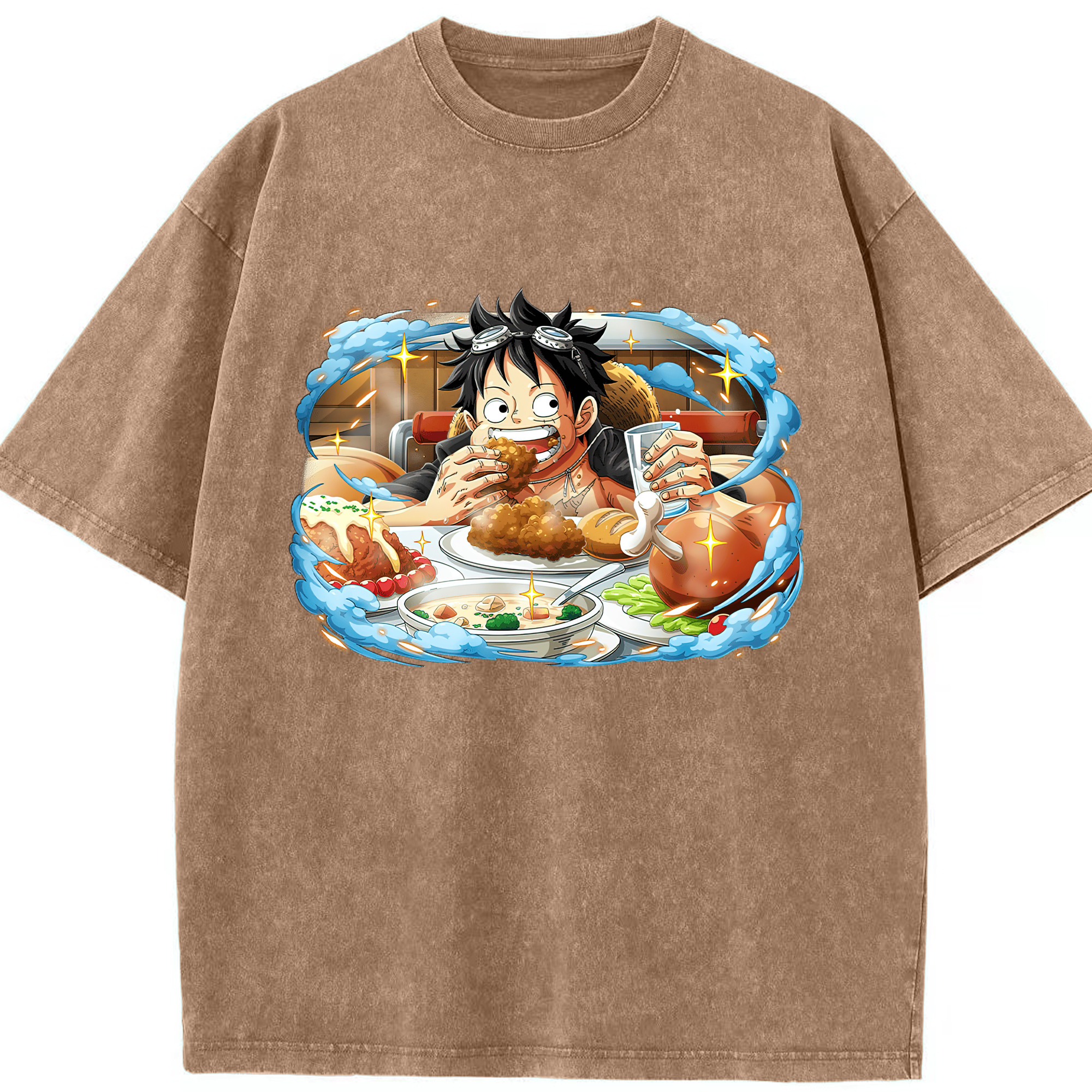 ワンピース モンキー・D・ルフィ ONE PIECE Monkey D. Luffy 綿100% ヴィンテージ風 半袖Tシャツ（フロントプリント）