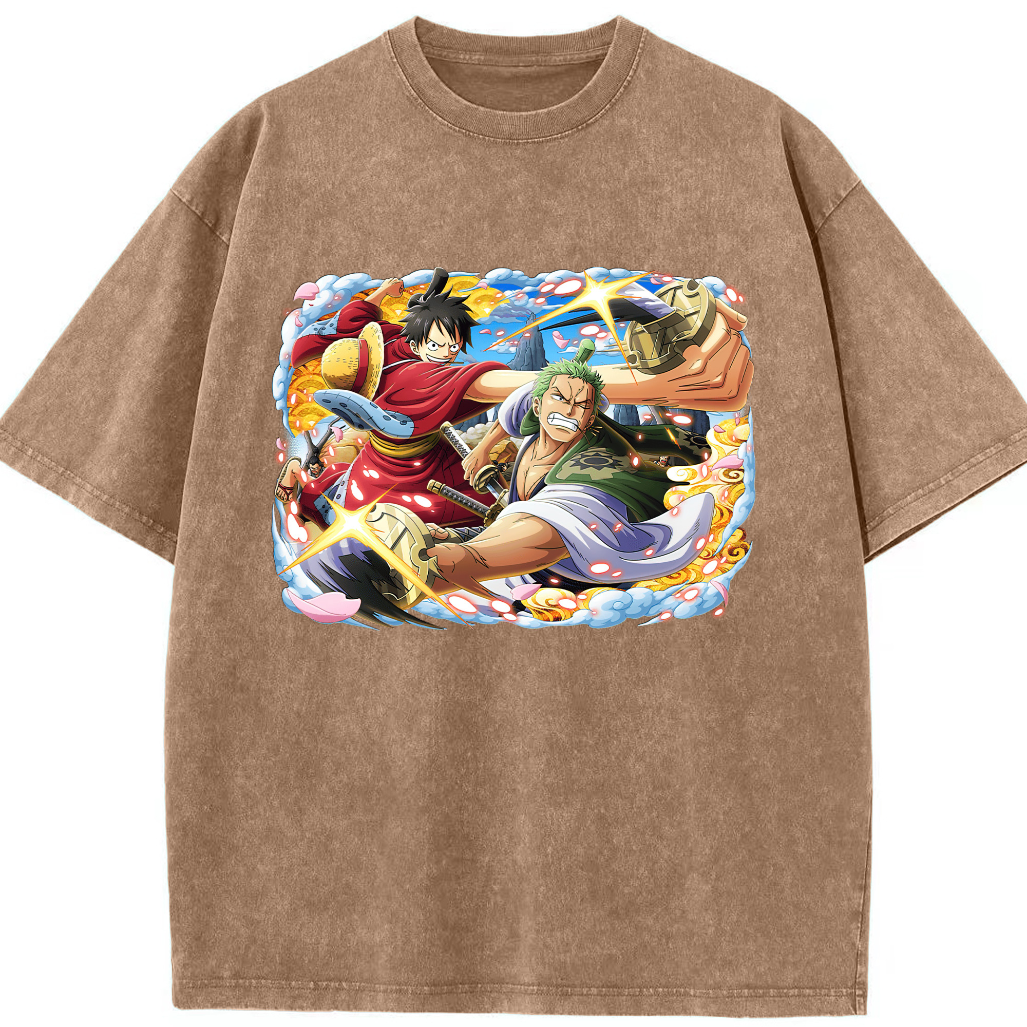 ワンピース モンキー・D・ルフィ ONE PIECE Monkey D. Luffy 綿100% ヴィンテージ風 半袖Tシャツ（フロントプリント）