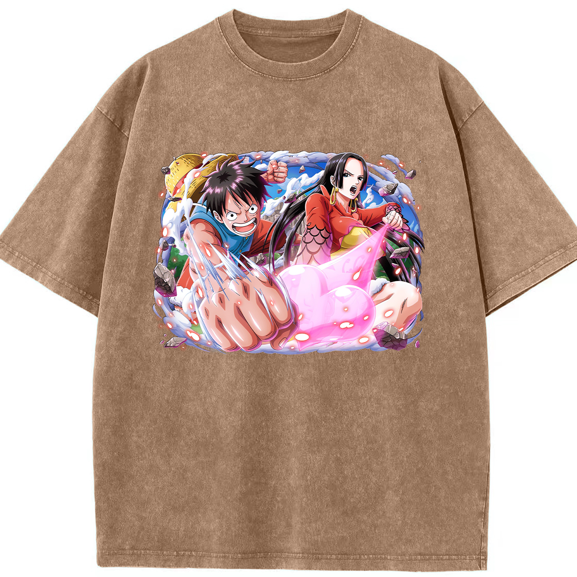 ワンピース モンキー・D・ルフィ ONE PIECE Monkey D. Luffy 綿100% ヴィンテージ風 半袖Tシャツ（フロントプリント）