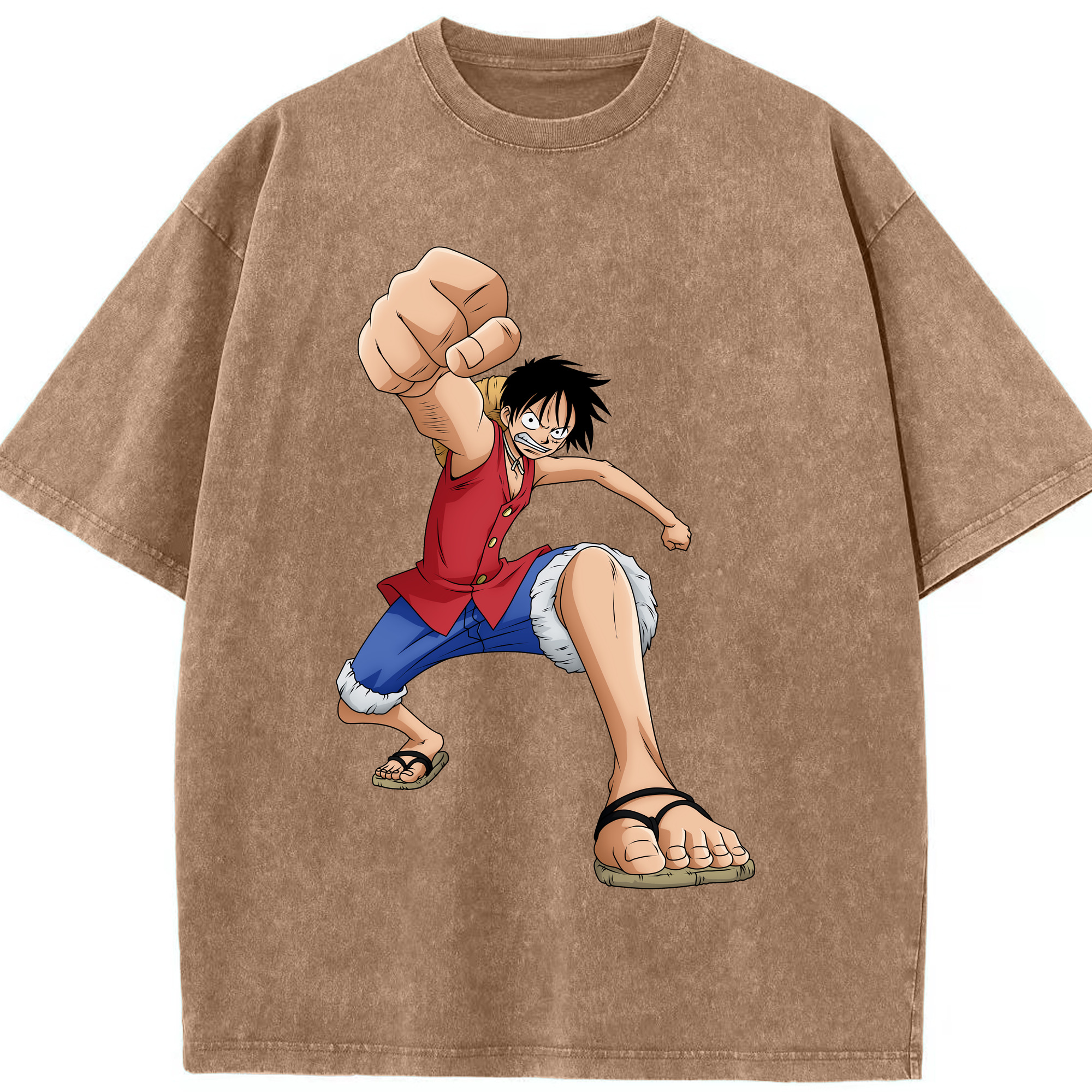ワンピース モンキー・D・ルフィ ONE PIECE Monkey D. Luffy 綿100% ヴィンテージ風 半袖Tシャツ（フロントプリント）