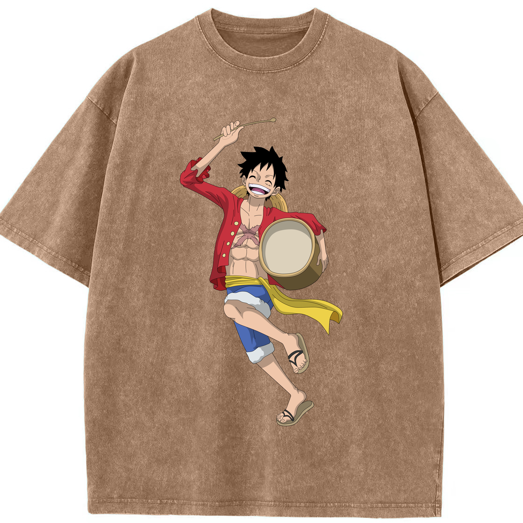 ワンピース モンキー・D・ルフィ ONE PIECE Monkey D. Luffy 綿100% ヴィンテージ風 半袖Tシャツ（フロントプリント）