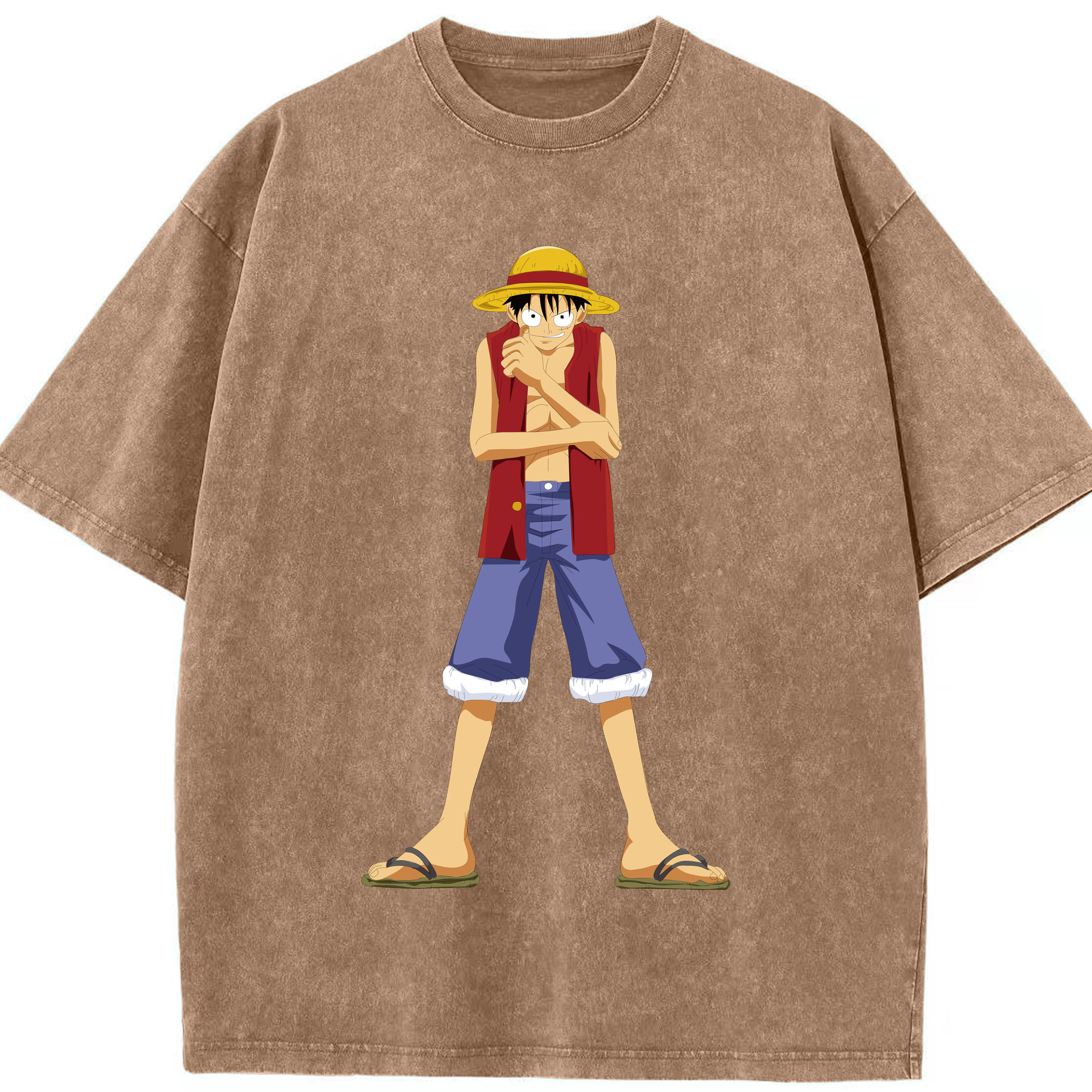 ワンピース モンキー・D・ルフィ ONE PIECE Monkey D. Luffy 綿100% ヴィンテージ風 半袖Tシャツ（フロントプリント）