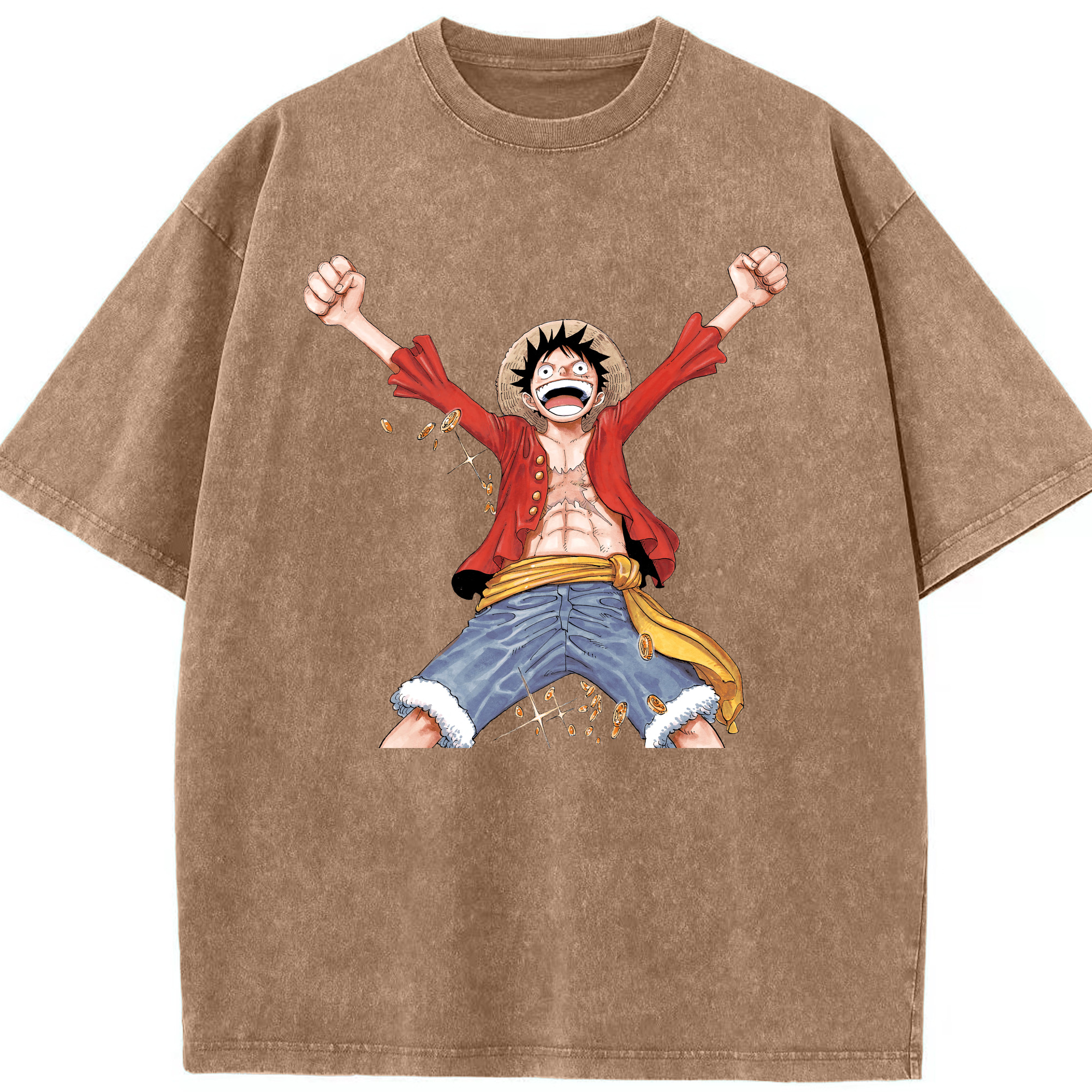 ワンピース モンキー・D・ルフィ ONE PIECE Monkey D. Luffy 綿100% ヴィンテージ風 半袖Tシャツ（フロントプリント）