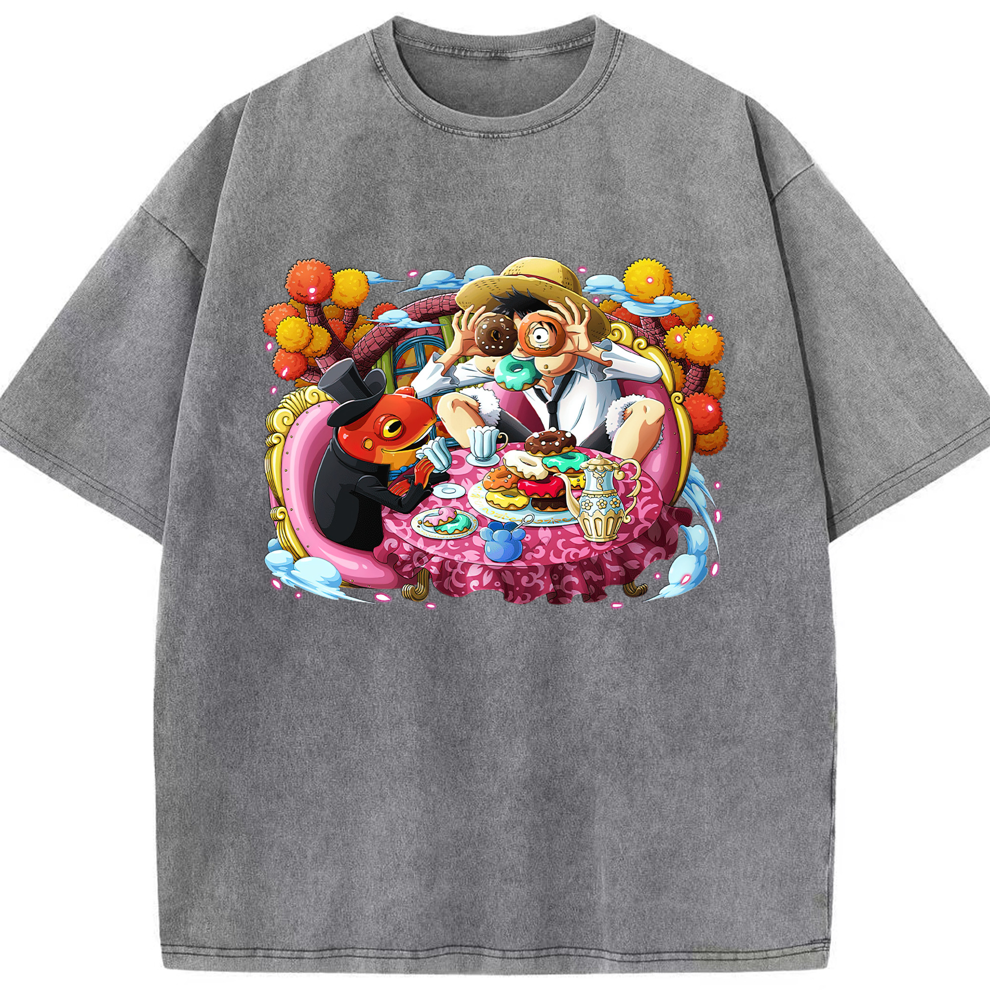 ワンピース モンキー・D・ルフィ ONE PIECE Monkey D. Luffy 綿100% ヴィンテージ風 半袖Tシャツ（フロントプリント）