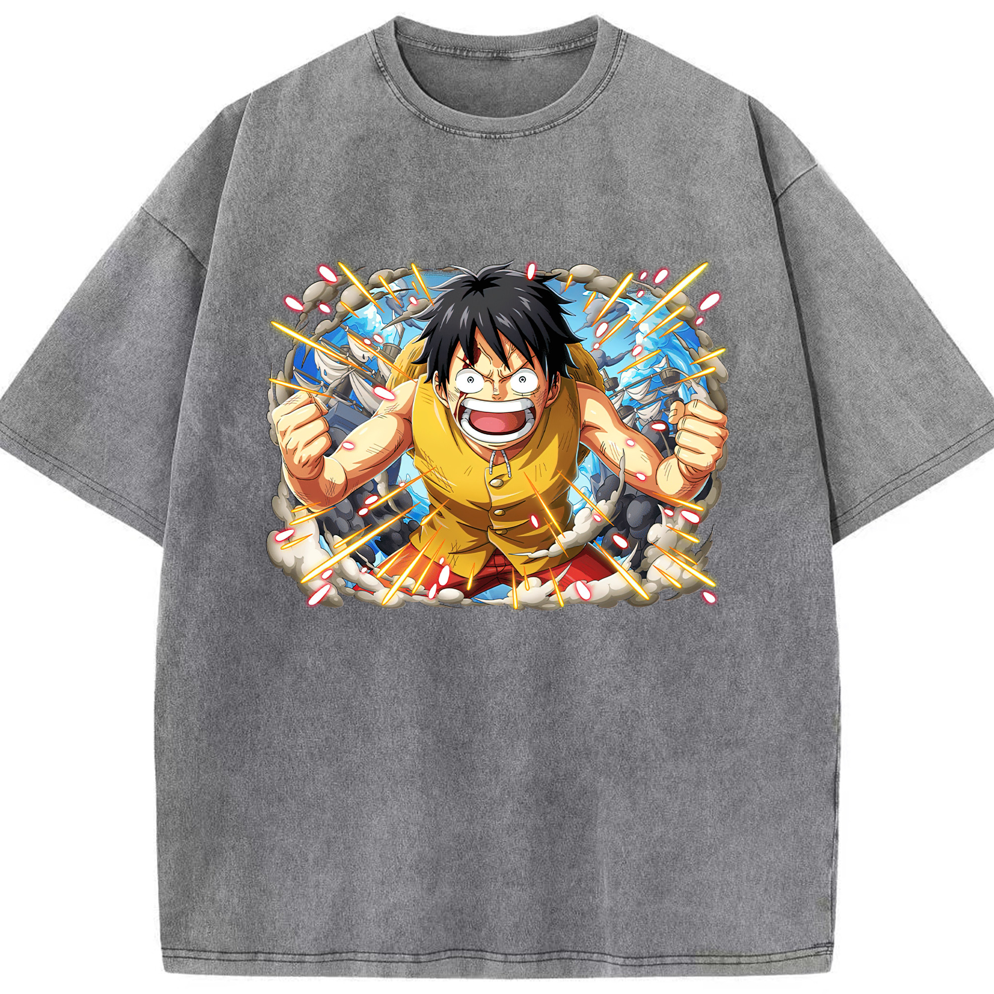 ワンピース モンキー・D・ルフィ ONE PIECE Monkey D. Luffy 綿100% ヴィンテージ風 半袖Tシャツ（フロントプリント）