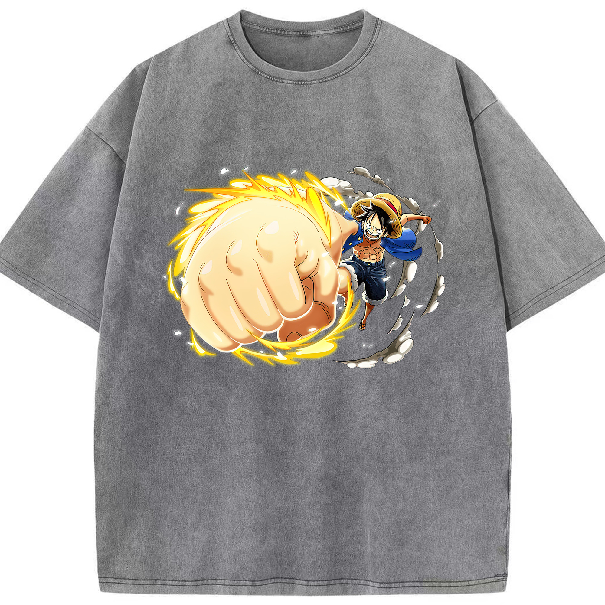 （画像用） ワンピース モンキー・D・ルフィ ONE PIECE Monkey D. Luffy 綿100% ヴィンテージ風 半袖Tシャツ（フロントプリント）