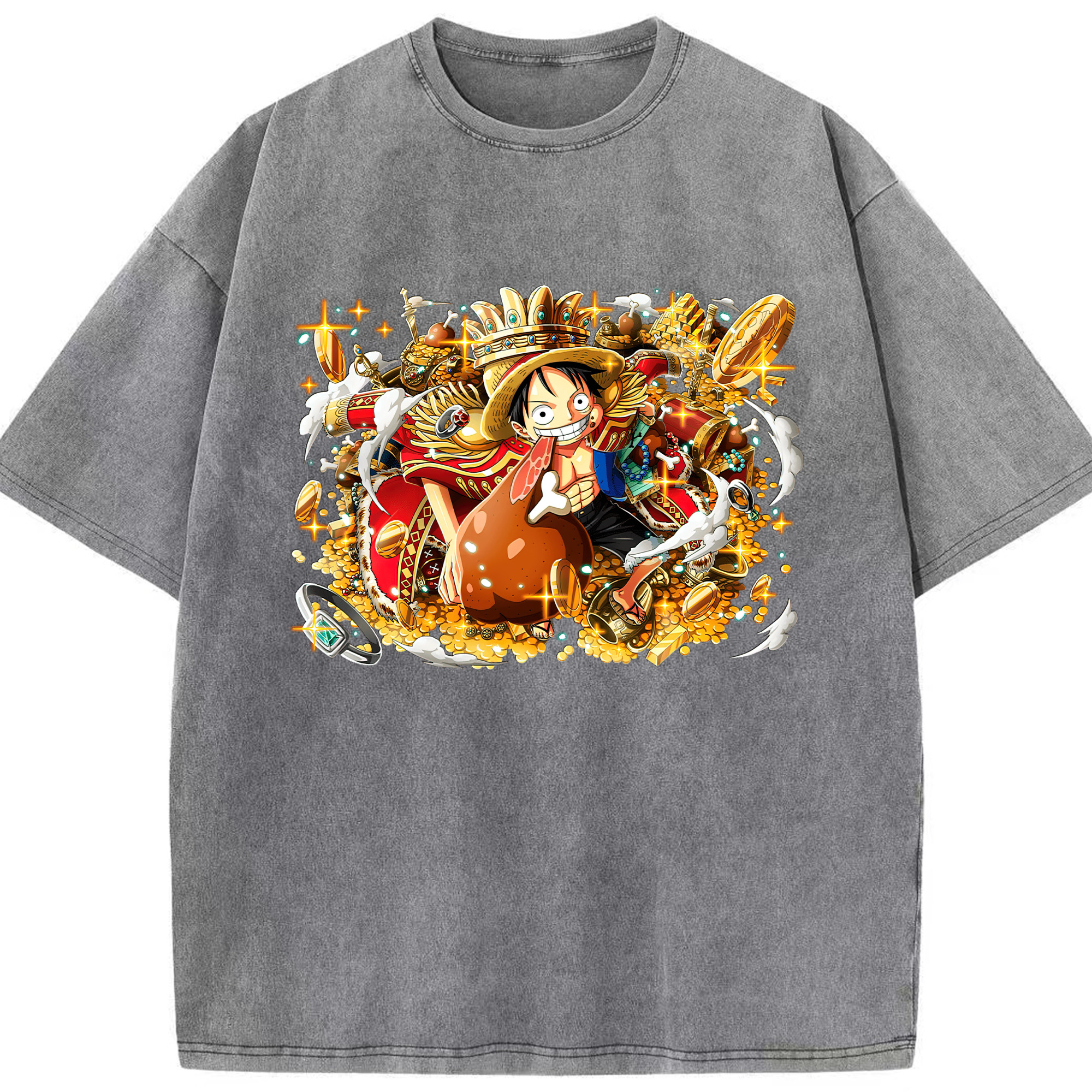 ワンピース モンキー・D・ルフィ ONE PIECE Monkey D. Luffy 綿100% ヴィンテージ風 半袖Tシャツ（フロントプリント）