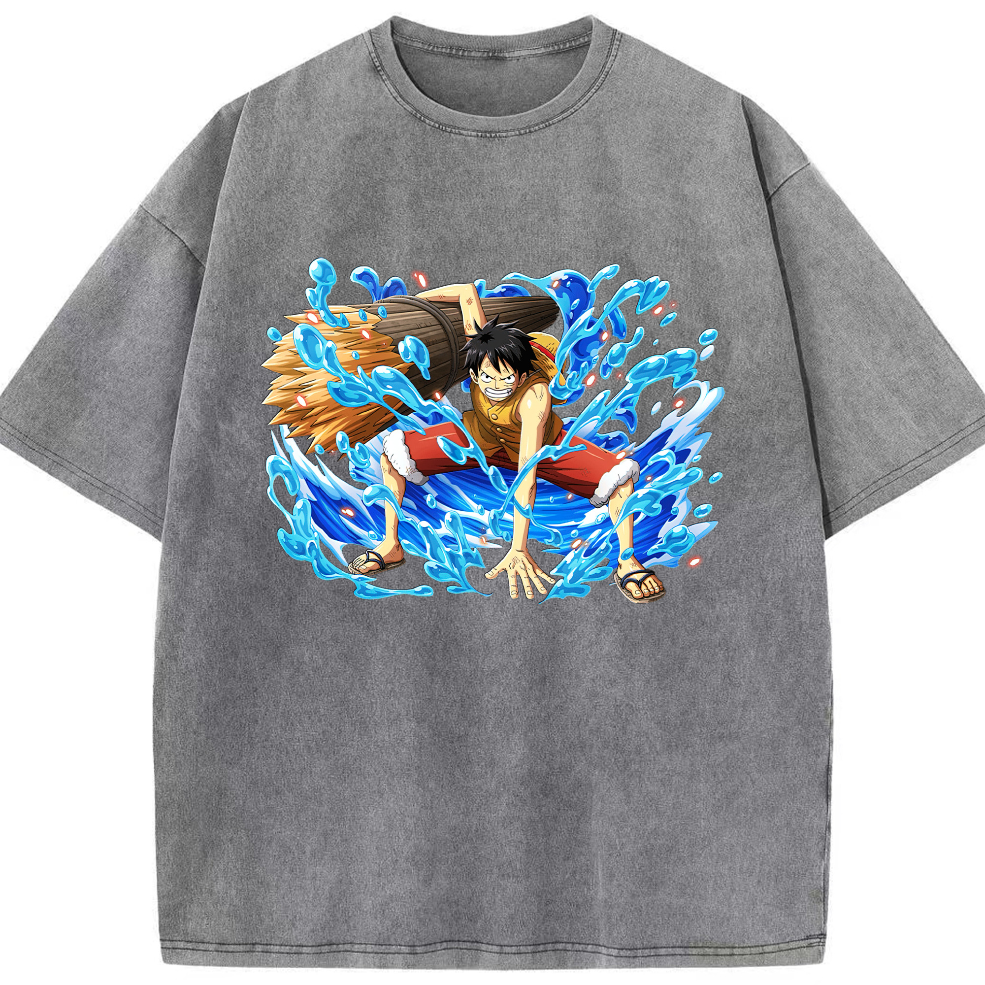 ワンピース モンキー・D・ルフィ ONE PIECE Monkey D. Luffy 綿100% ヴィンテージ風 半袖Tシャツ（フロントプリント）